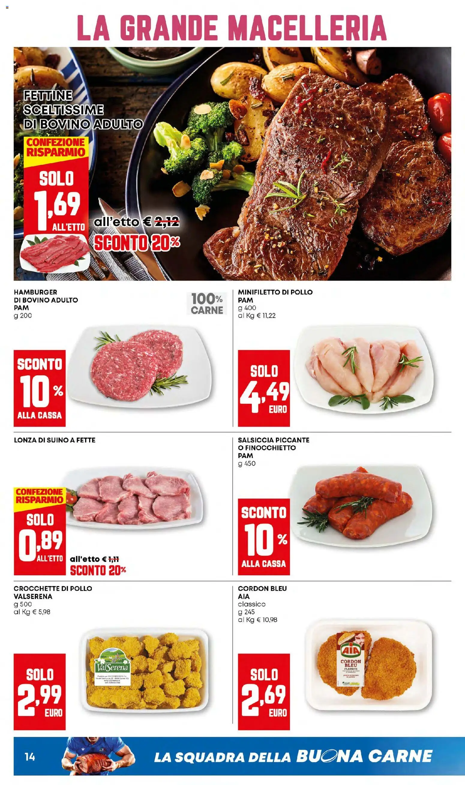 Volantino PAM del 02.01.2026 | Pagina: 14 | Prodotti: Pollo, Salsiccia, Crocchette, Hamburger