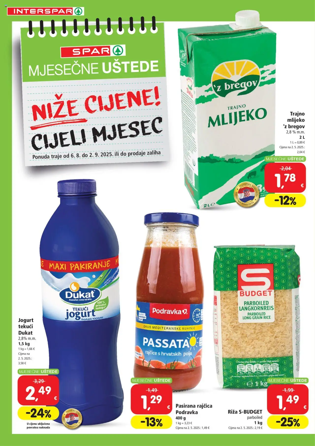 Interspar katalog | vrijedi od 06.08.2025 | Stranica: 2 | Proizvodi: Mast, Podravka, Riža, Trajno mlijeko