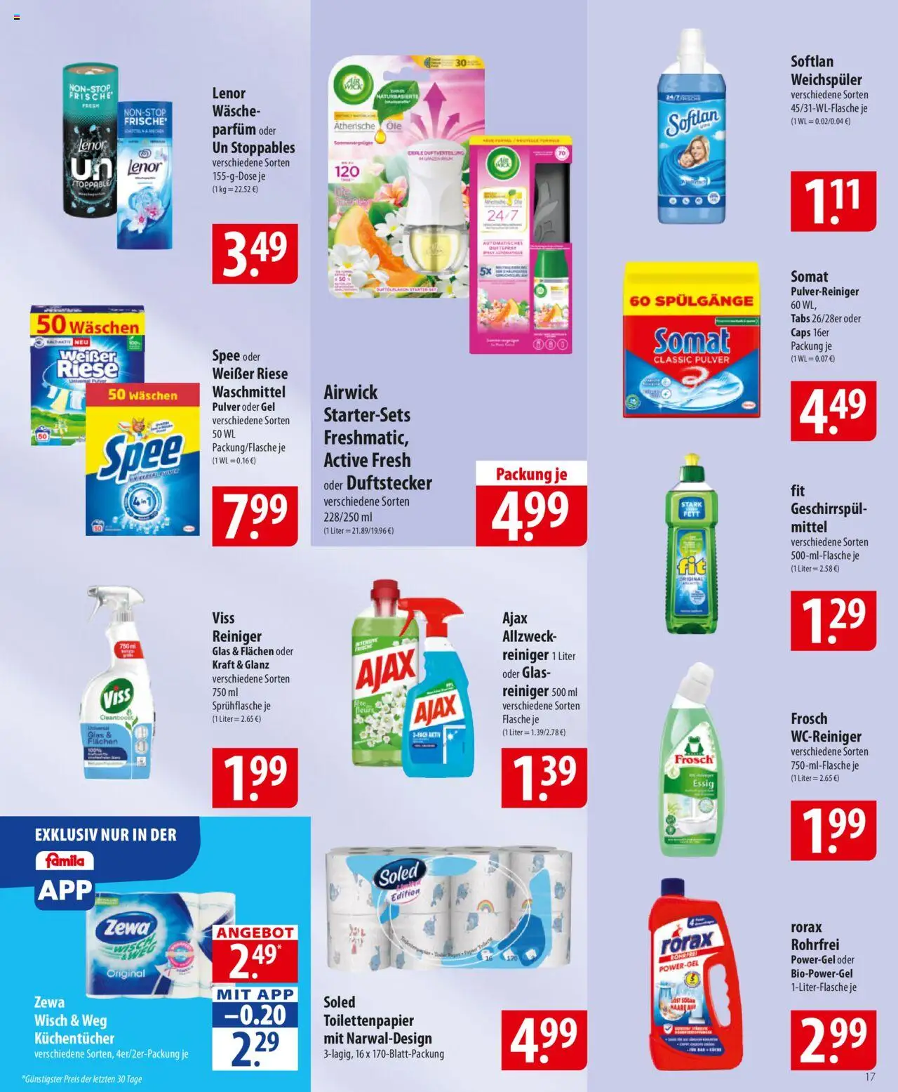 Famila Prospekt 	 - gültig ab dem 18.08.2025 | Seite: 17 | Produkte: Essig, Zewa, Spee, Toilettenpapier