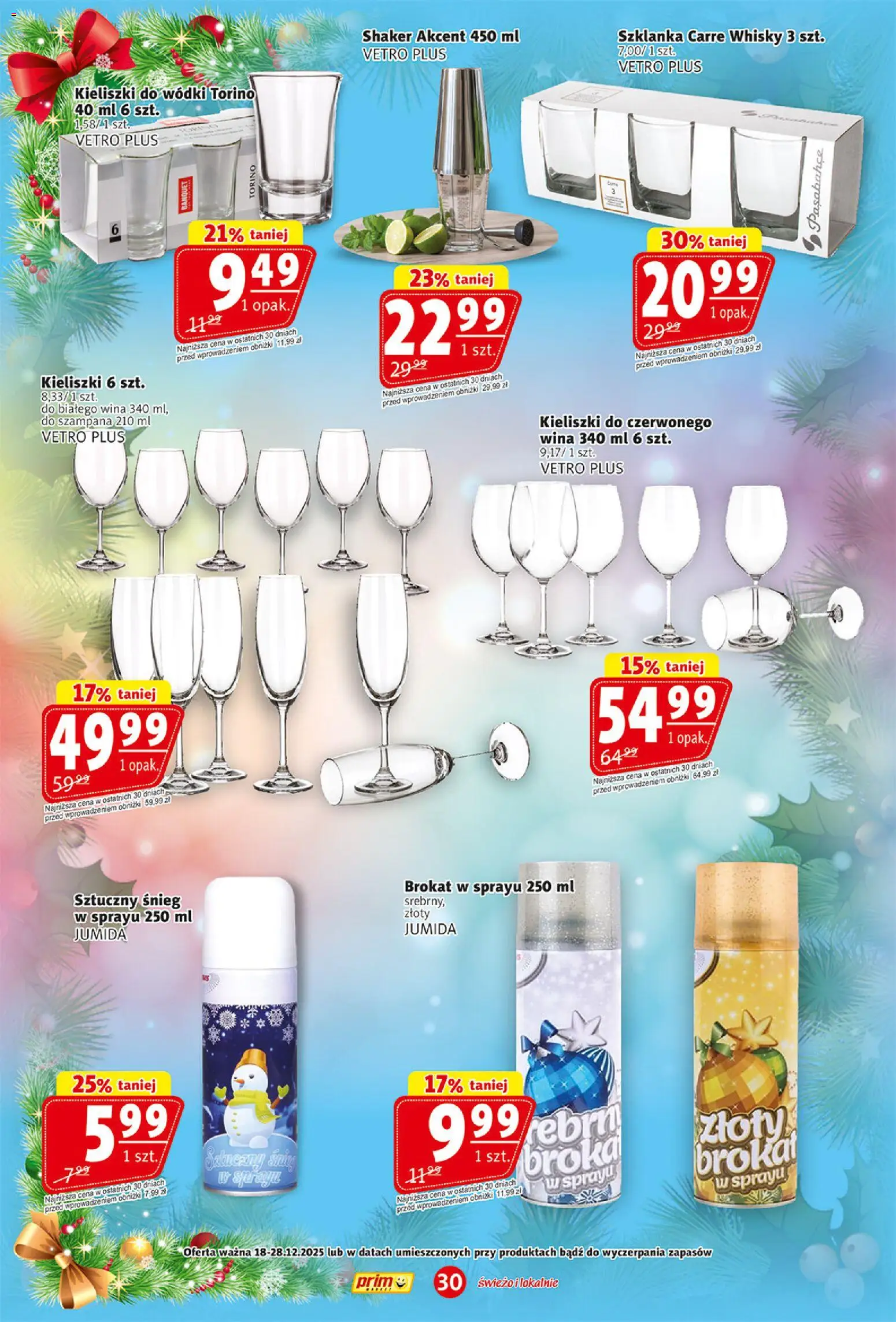 Prim Market Gazetka od 18.12.2025 | Strona: 30 | Produkty: Szklanka, Whisky, Kieliszki do wódki