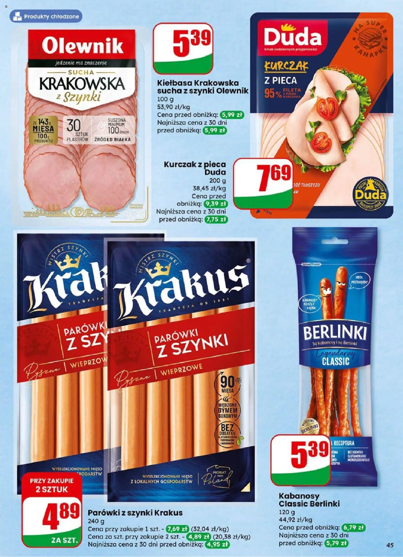 Dino Gazetka od 21.01.2026 | Strona: 45 | Produkty: Kurczak, Mięso, Parówki, Kiełbasa krakowska