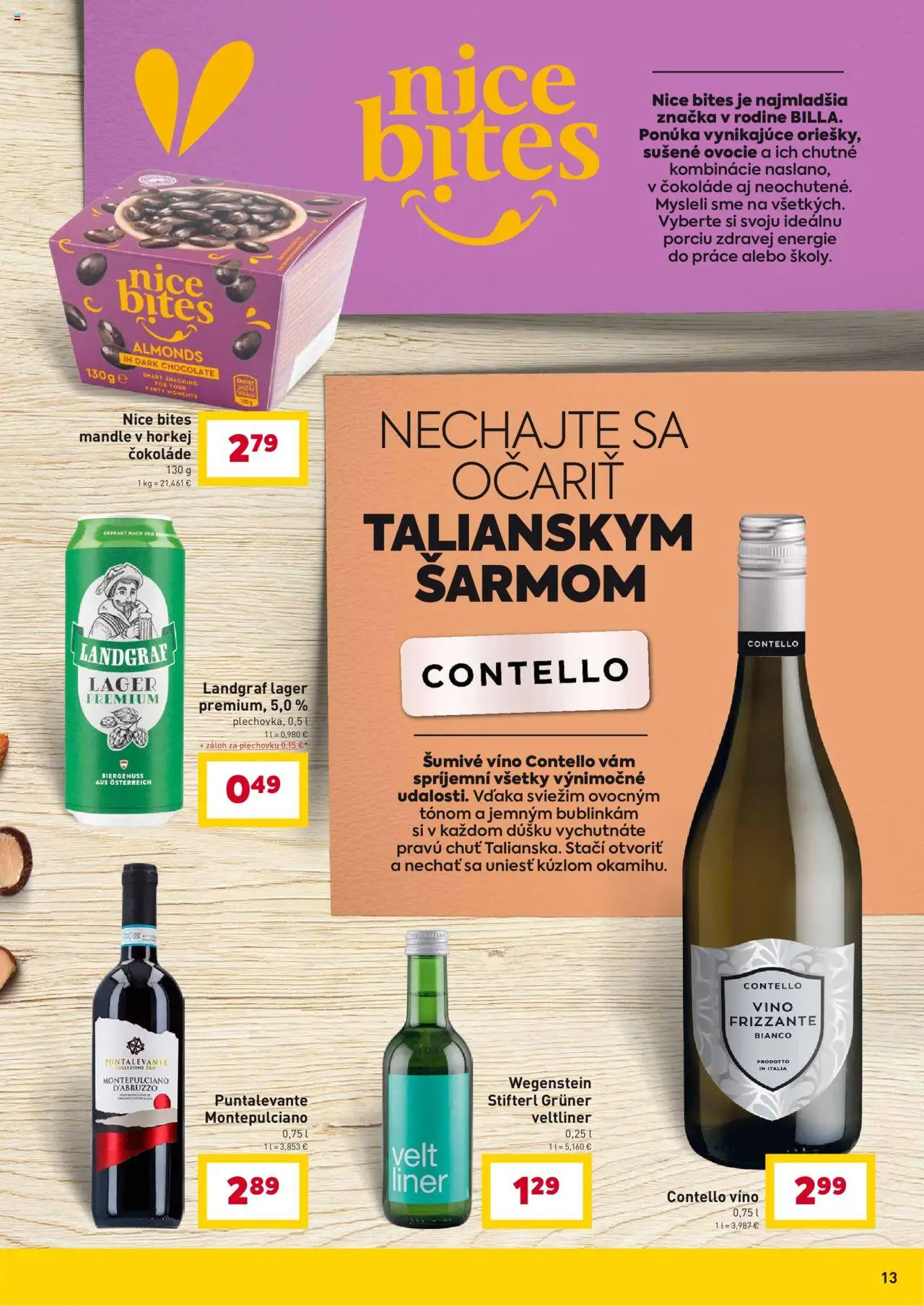 Nové Billa akcie – leták je platný od 10.09.2025 | Strana: 13 | Produkty: Víno, Šumivé víno, Mandle, Ovocie