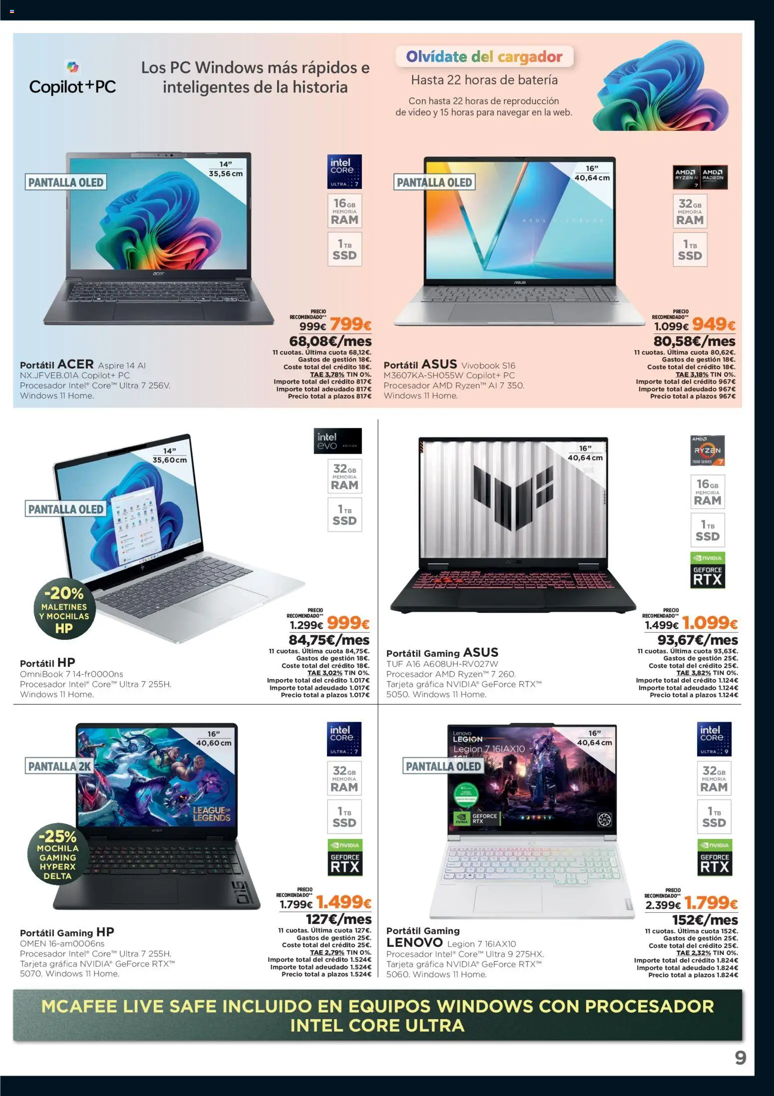 El Corte Inglés Black Friday │ válido desde el 10.11.2025 | Página: 9 | Productos: Portátil HP, Té, Video, Batería