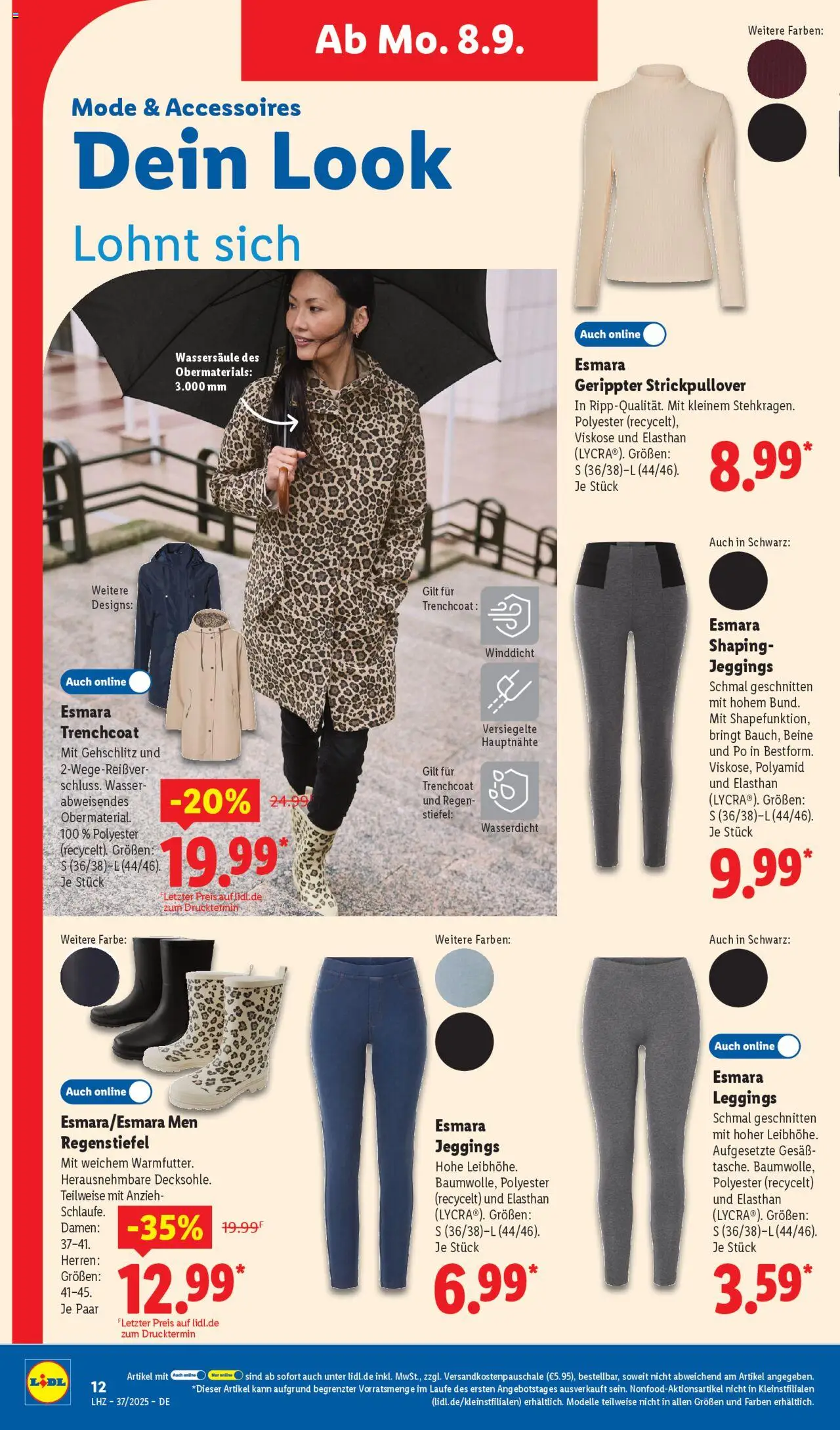 Lidl Prospekt Grimma	 - gültig ab dem 08.09.2025 | Seite: 6 | Produkte: Trenchcoat, Wasser, Leggings, Stiefel