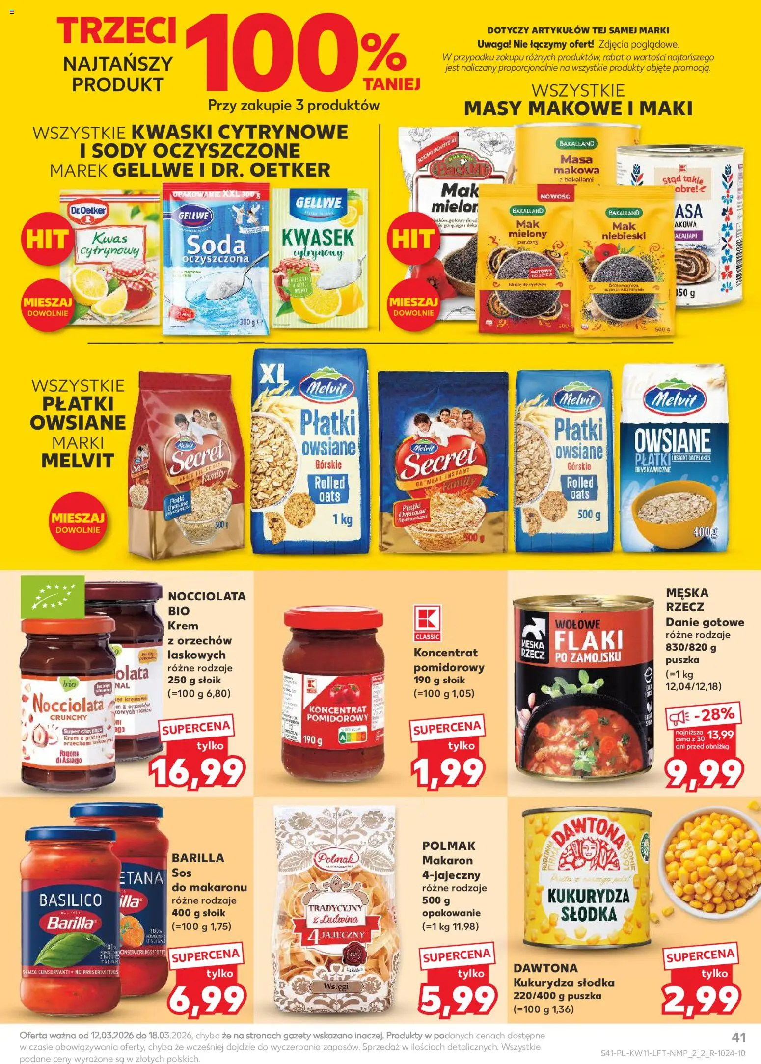 Kaufland gazetka od 12.03.2026 | Strona: 41 | Produkty: Kukurydza słodka, Flaki, Makaron, Krem