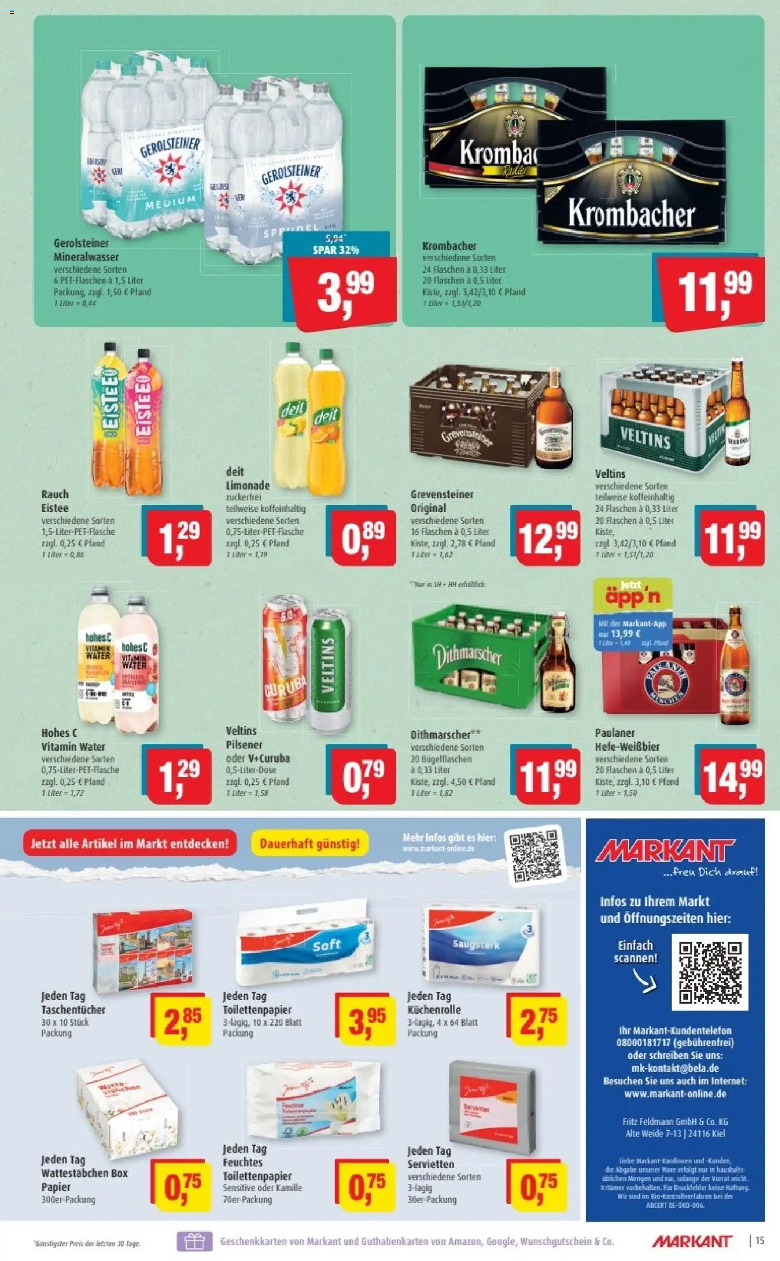 Markant Prospekt 	 – gültig ab 12.01.2026 | Seite: 15 | Produkte: Limonade, Hohes c, Gerolsteiner, Küchenrolle