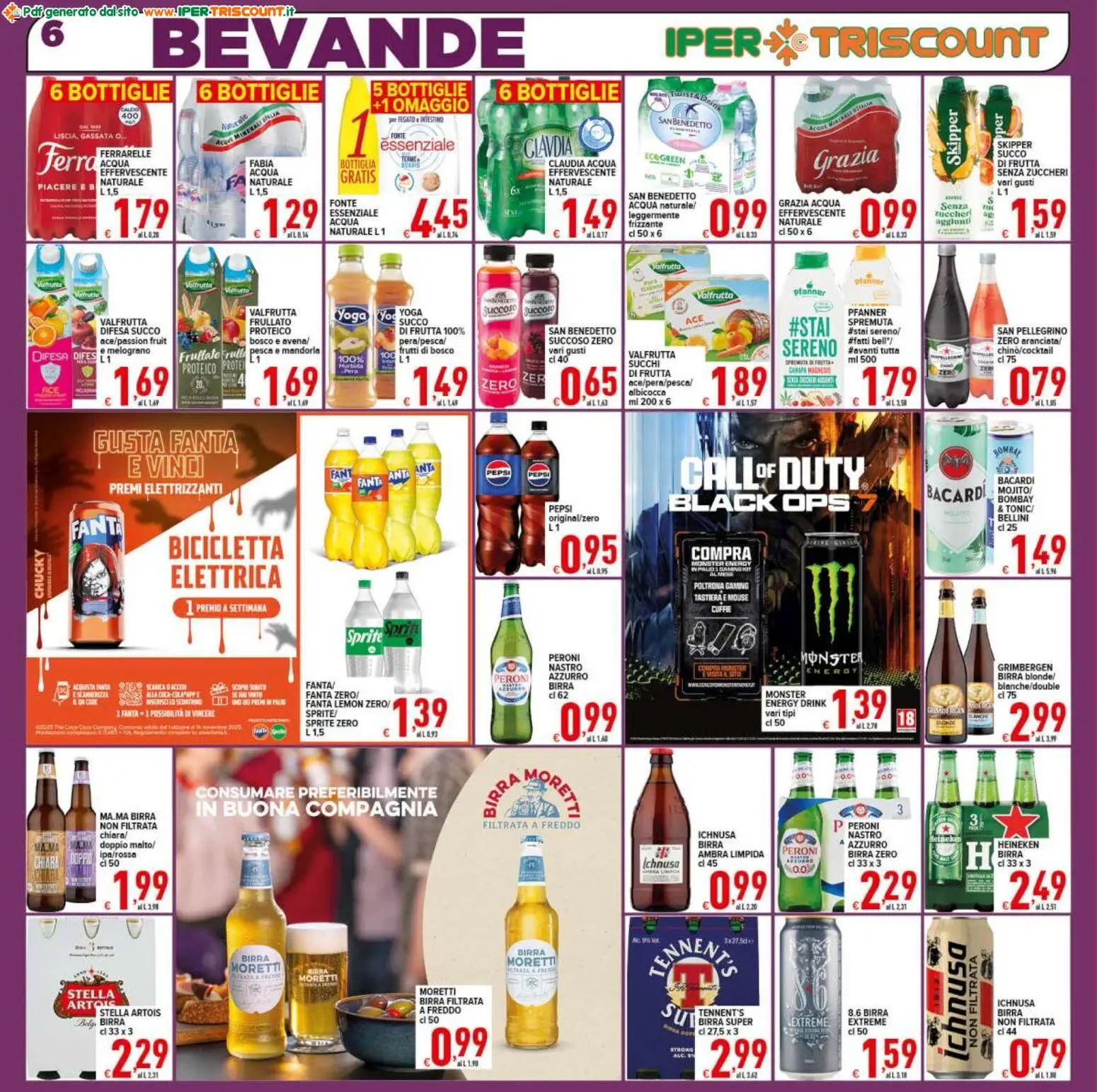 Volantino Ipertriscount del 29.10.2025 | Pagina: 6 | Prodotti: Birra, Frutta, Cuffie, Poltrona
