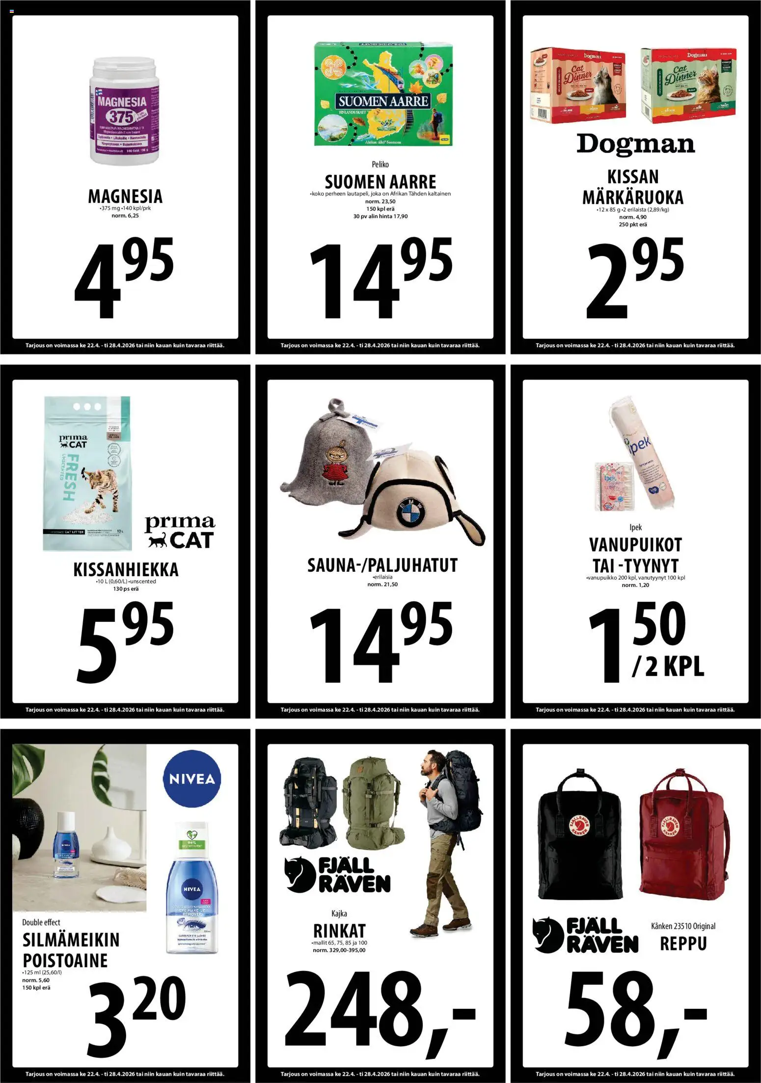 Tuuri tarjoukset – voimassa 22.04.2026 alkaen | Sivu: 11 | Tuotteet: Tyynyt, Kissanhiekka, Reppu