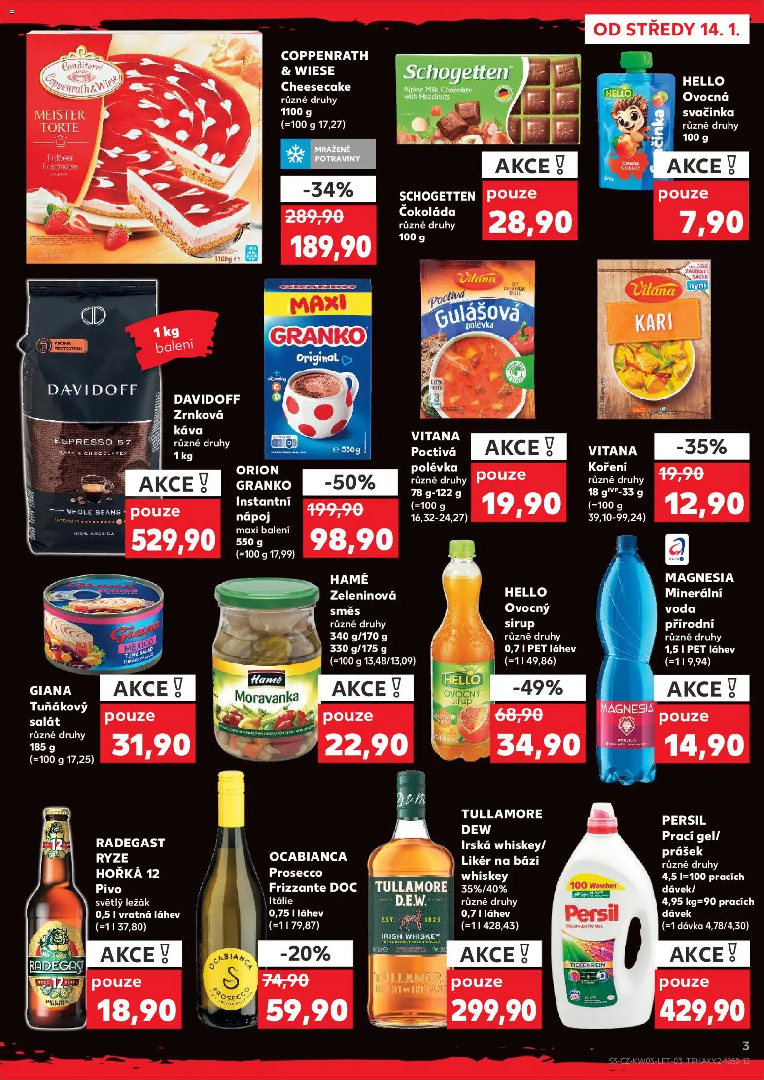 Kaufland leták - Praha 8 od 14.01.2026 | Strana: 3 | Produkty: Pivo, Frizzante, Salát, Zrnková káva