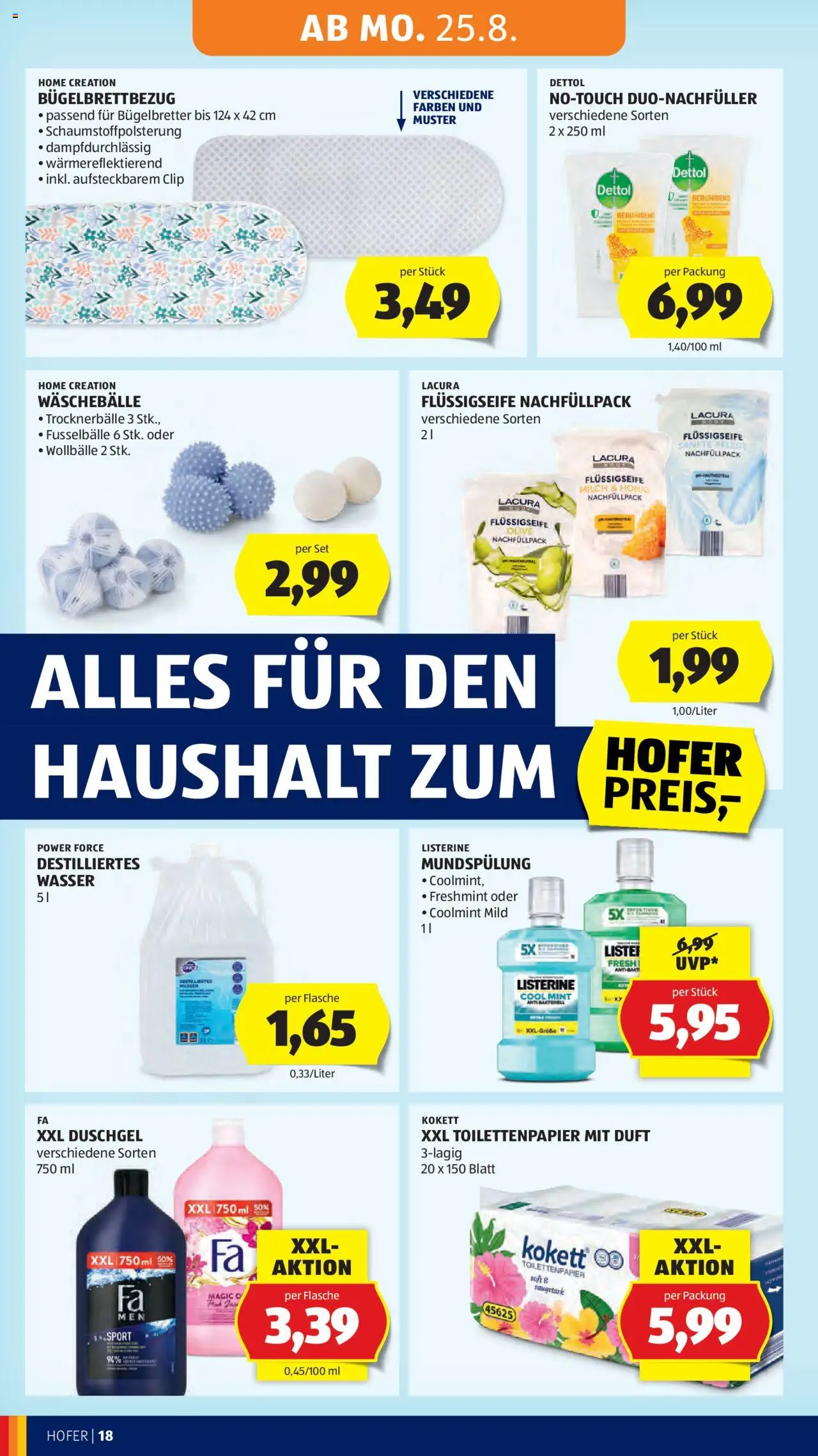 Hofer Flugblatt gültig ab 22.08.2025 | Seite: 22 | Produkte: Wasser, Duft, Milch, Duschgel