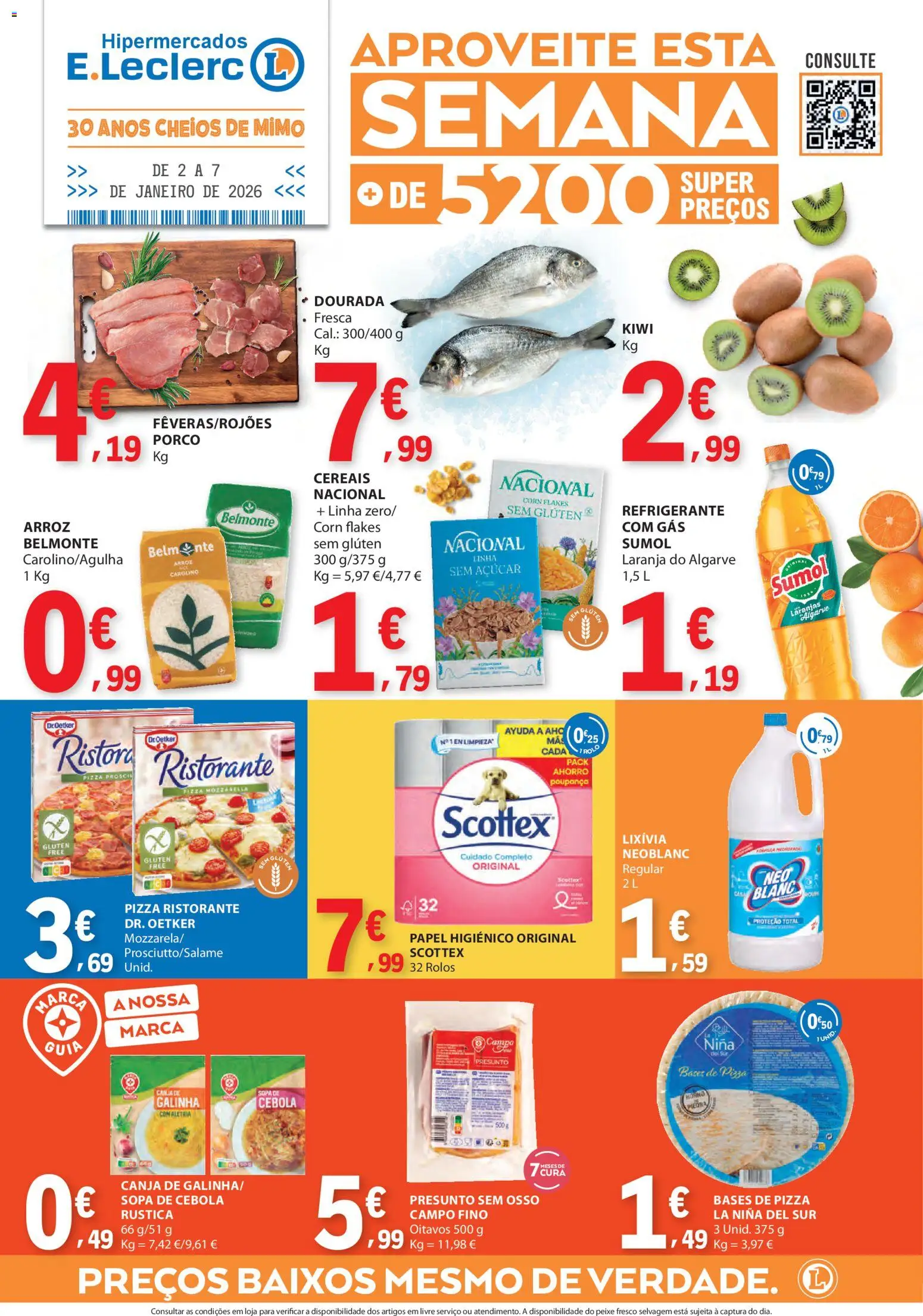 E.Leclerc folheto │ válido de 02.01.2026 | Página: 1 | Produtos: Refrigerante, Dourada, Papel higiénico, Cebola