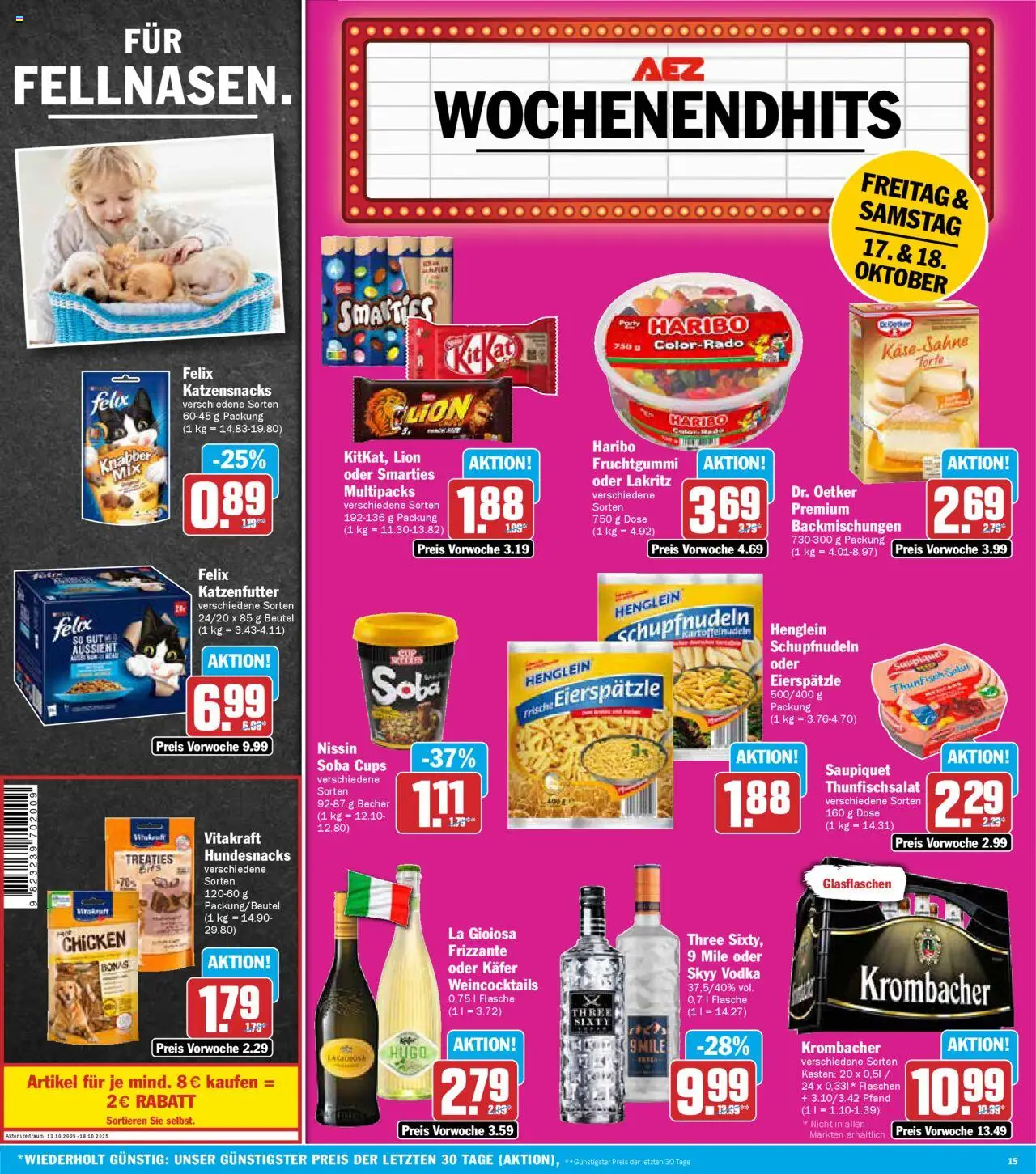 AEZ Prospekt 	 – gültig ab 13.10.2025 | Seite: 15 | Produkte: Haribo, Smarties, Krombacher, Vodka