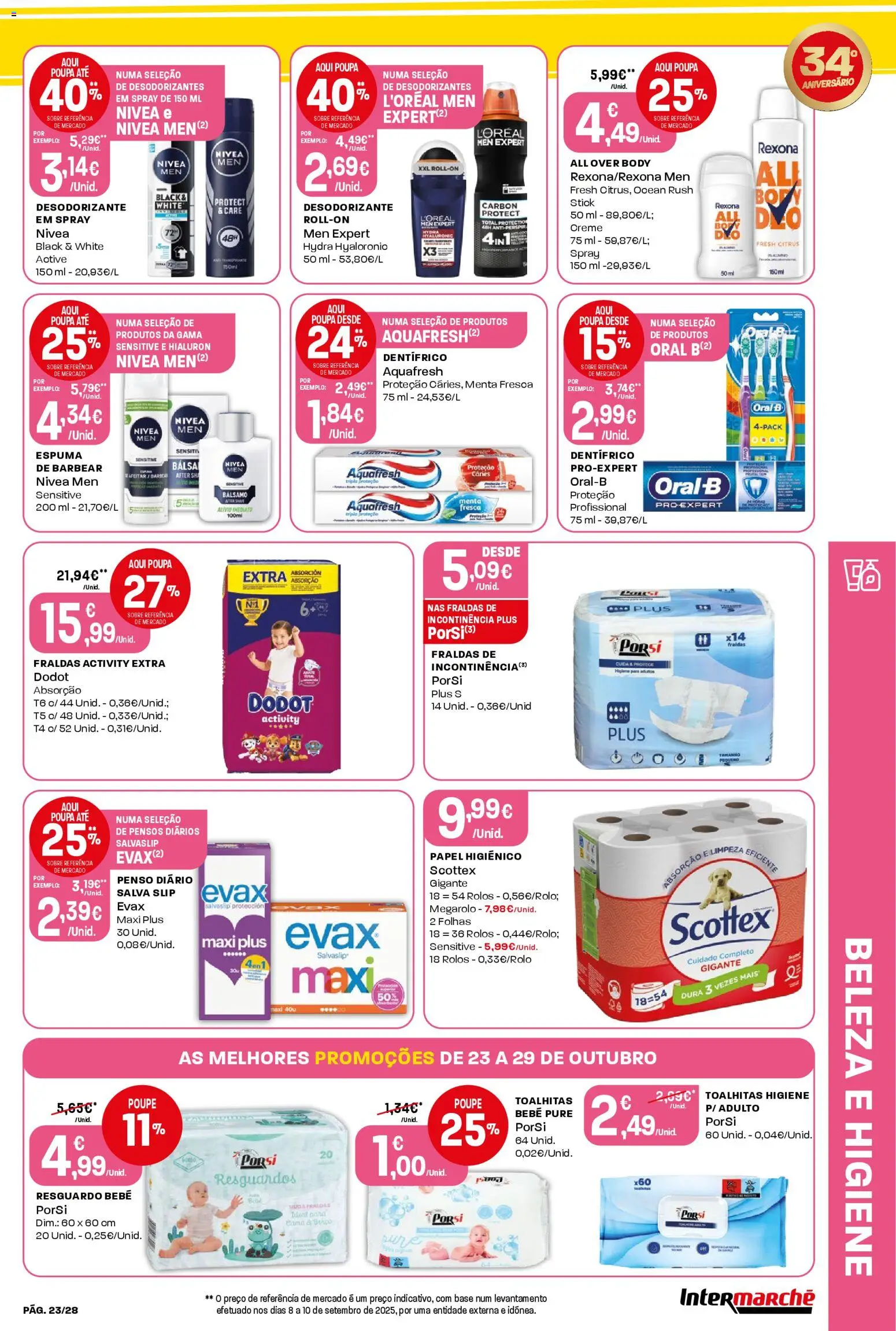 Intermarché Folheto Contact │ válido de 23.10.2025 | Página: 23 | Produtos: Papel higiénico, Fraldas, Desodorizante, Base