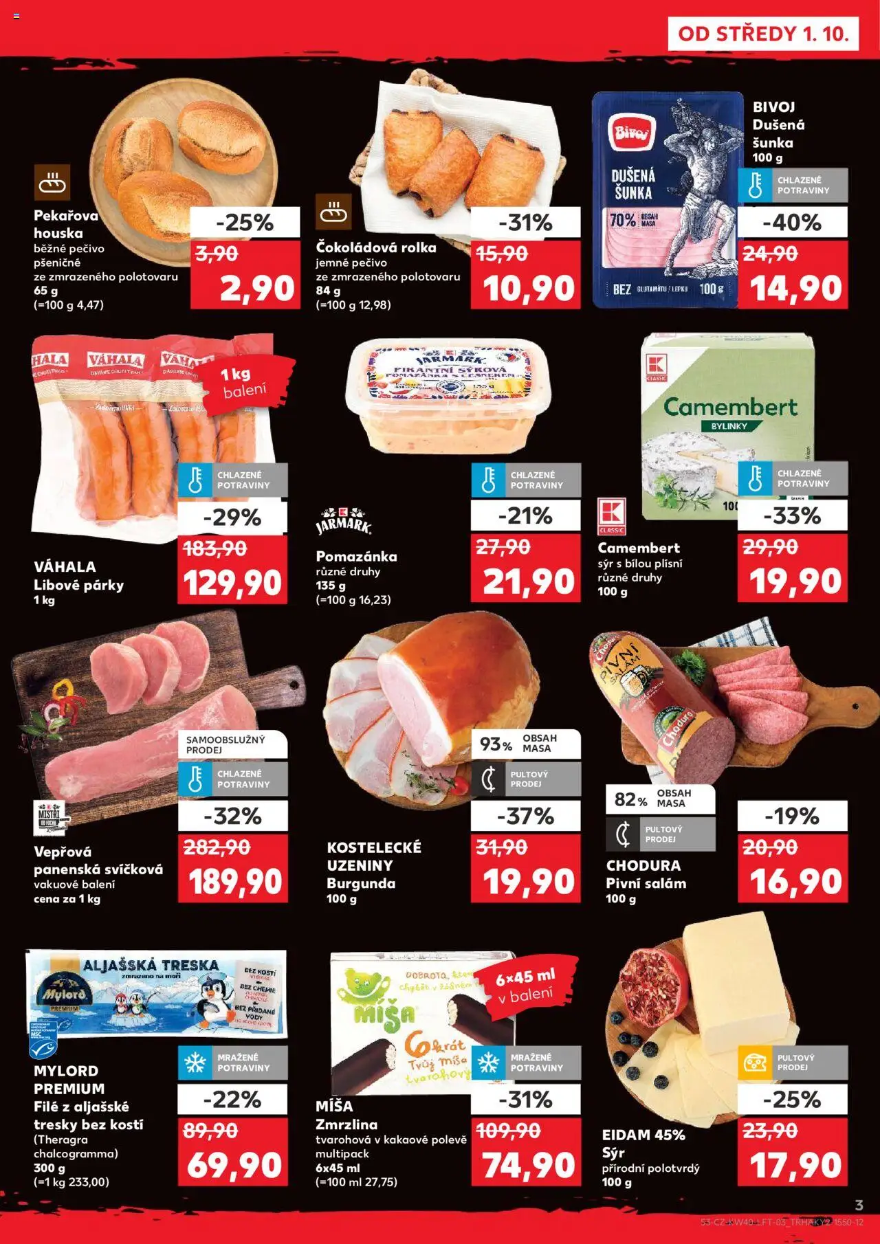 Kaufland leták od 01.10.2025 | Strana: 3 | Produkty: Sýr, Šunka, Treska, Váha