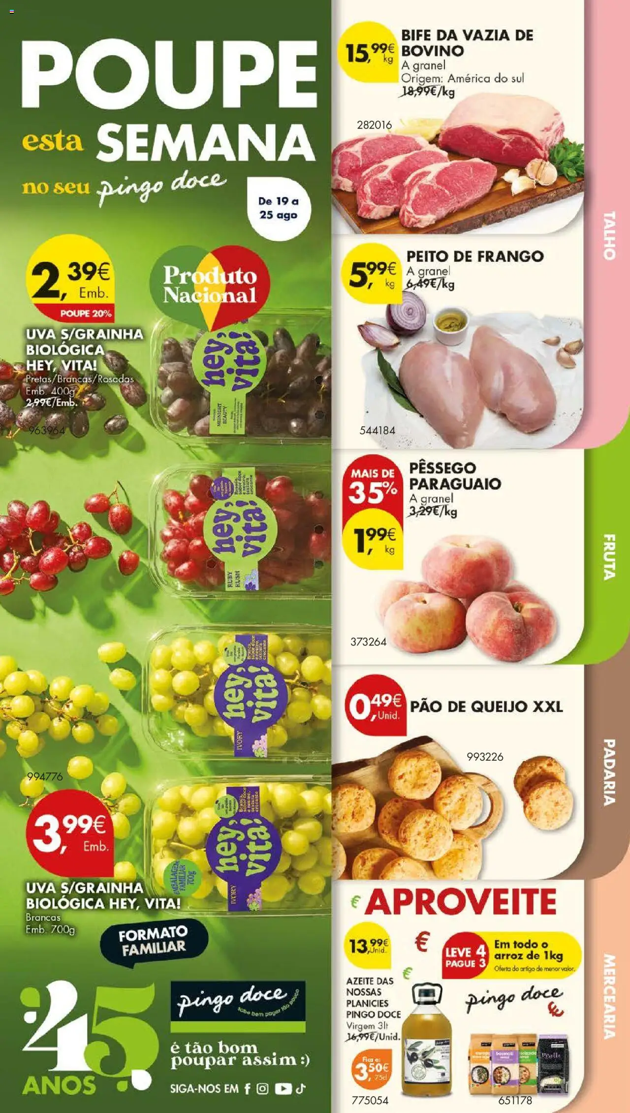 Pingo Doce folheto │ válido de 19.08.2025 | Página: 1 | Produtos: Peito de frango, Padaria, Queijo, Arroz