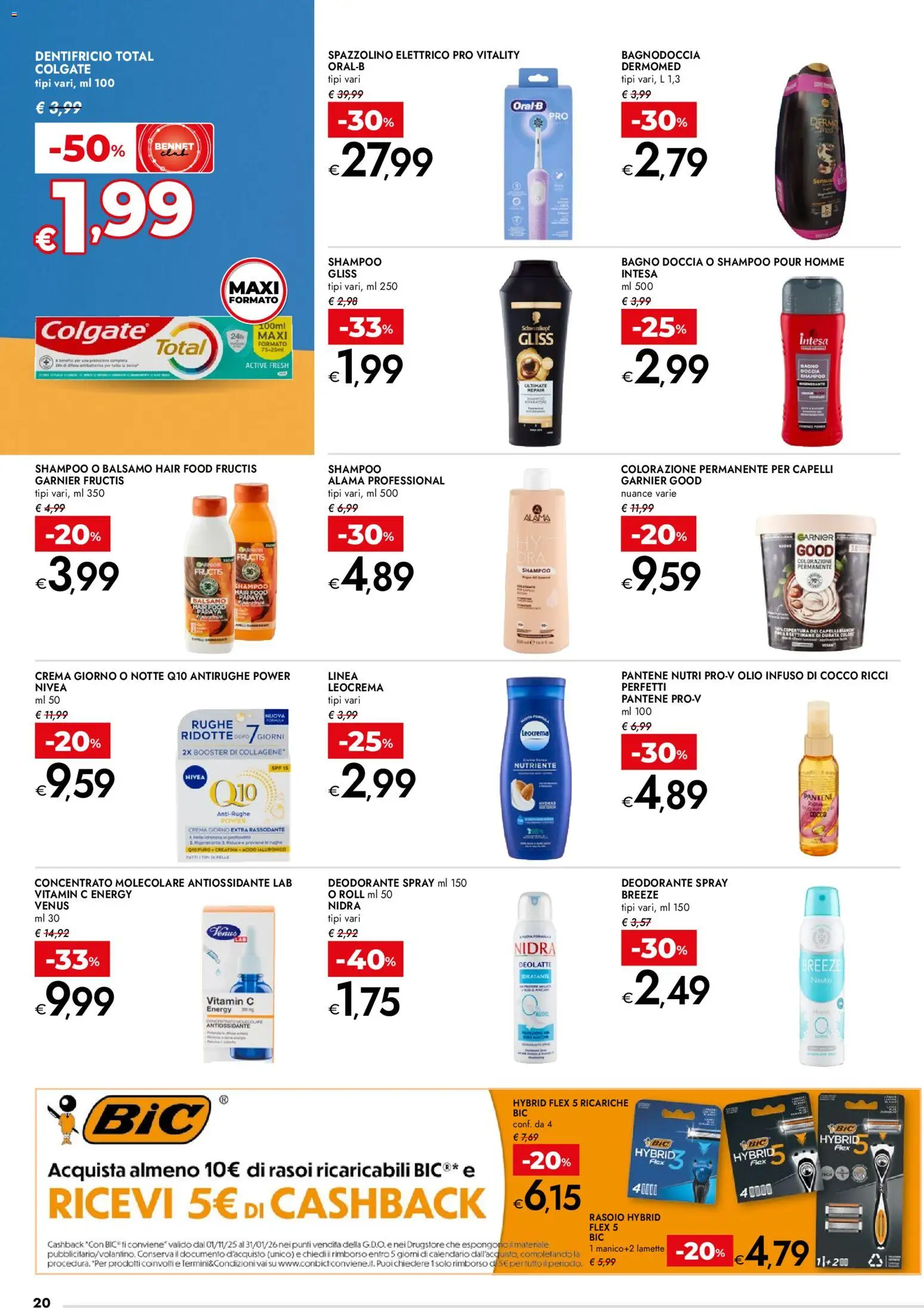 Volantino bennet del 27.11.2025 | Pagina: 20 | Prodotti: Shampoo, Crema, Dentifricio, Spazzolino