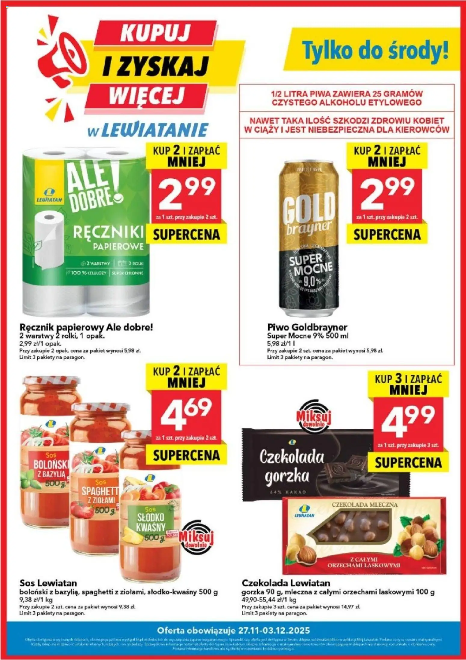 Lewiatan gazetka - Kupuj i zyskaj więcej od 27.11.2025 | Strona: 1 | Produkty: Czekolada mleczna, Bazylia, Piwo, Ręcznik papierowy