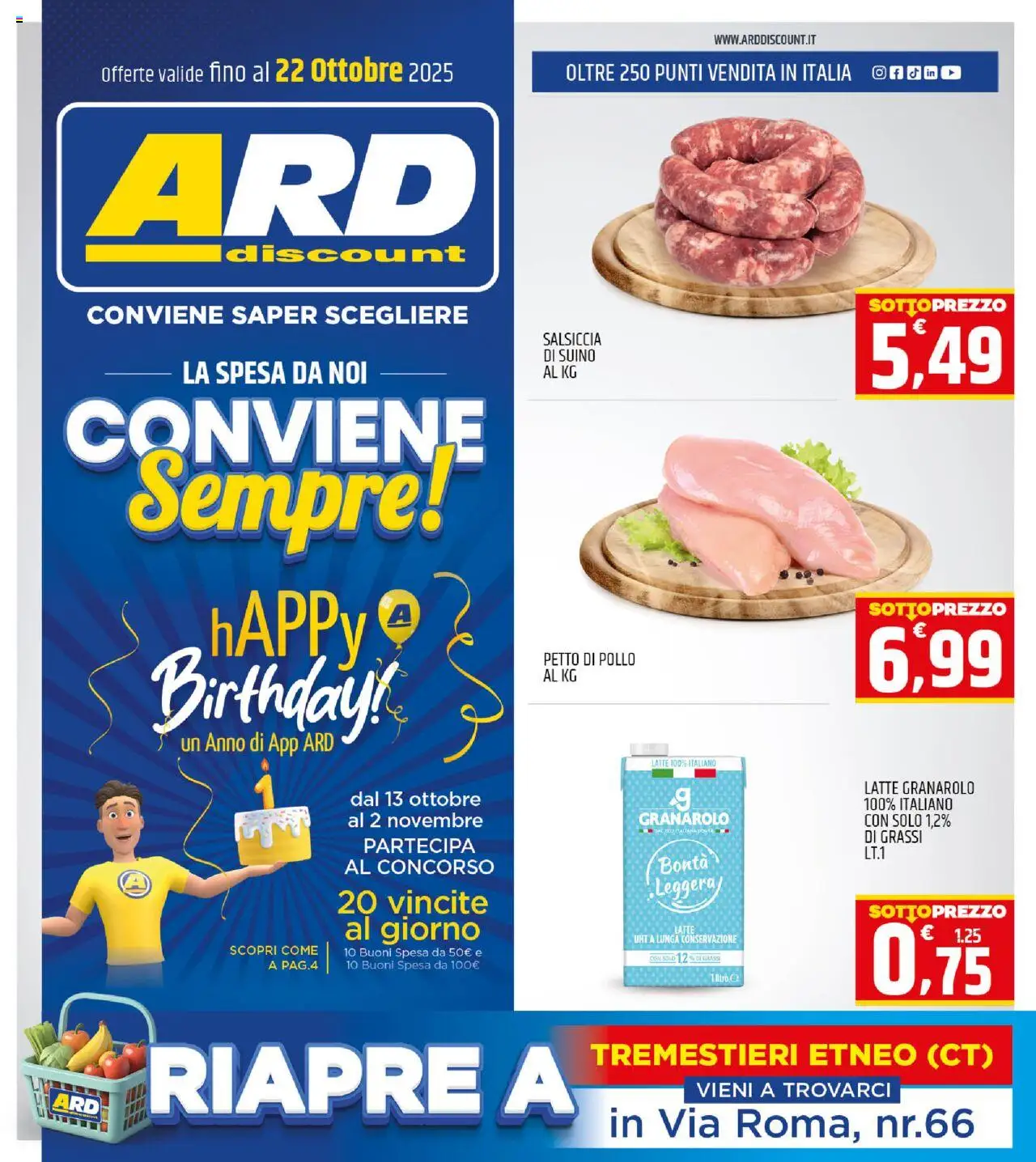 Volantino ARD Discount del 07.10.2025 | Pagina: 1 | Prodotti: Petto di Pollo, Pollo, Latte, Salsiccia