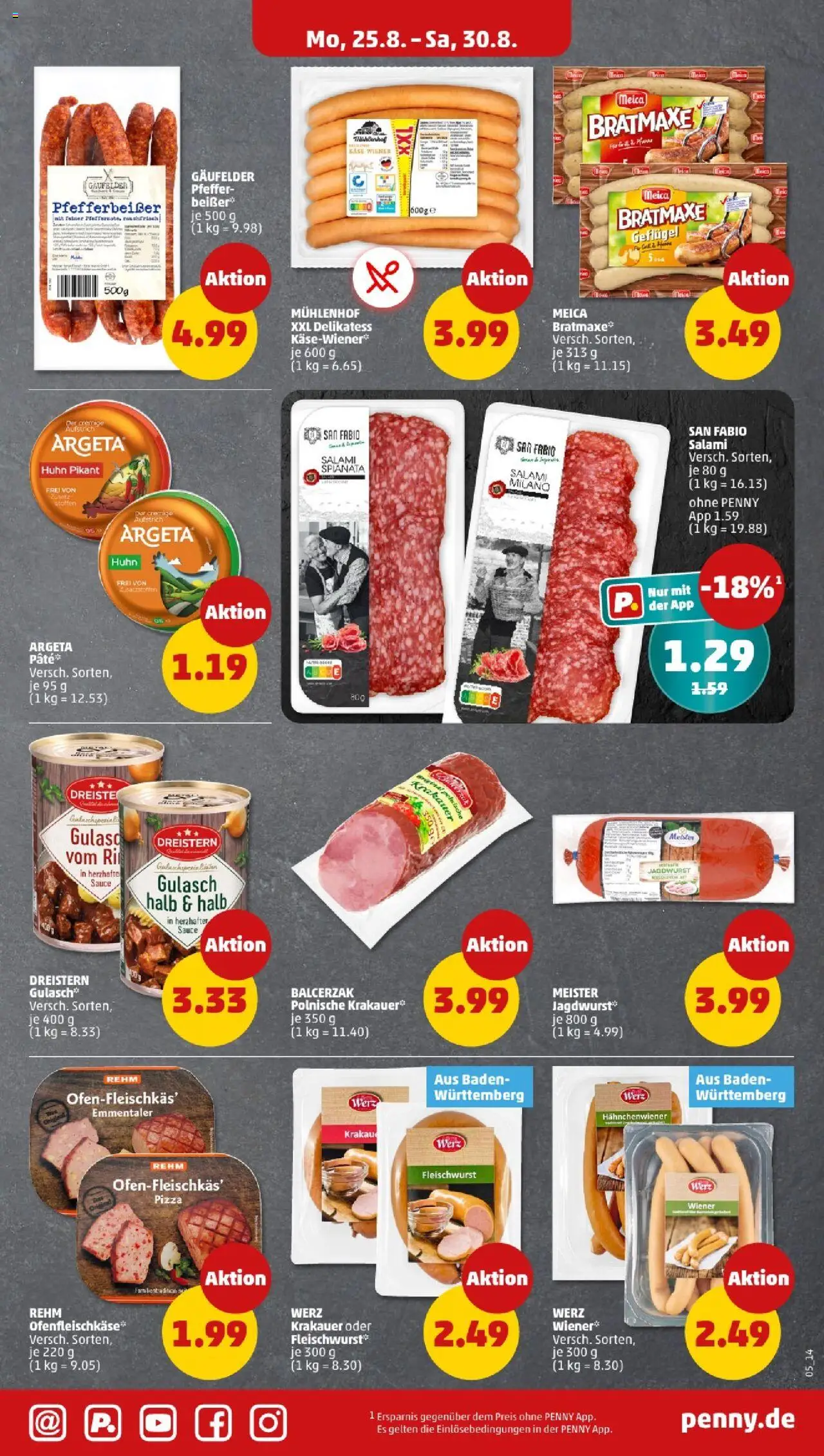 Penny - Baden-Württemberg - gültig ab dem 25.08.2025 | Seite: 5 | Produkte: Käse, Gulasch, Pfeffer, Pizza