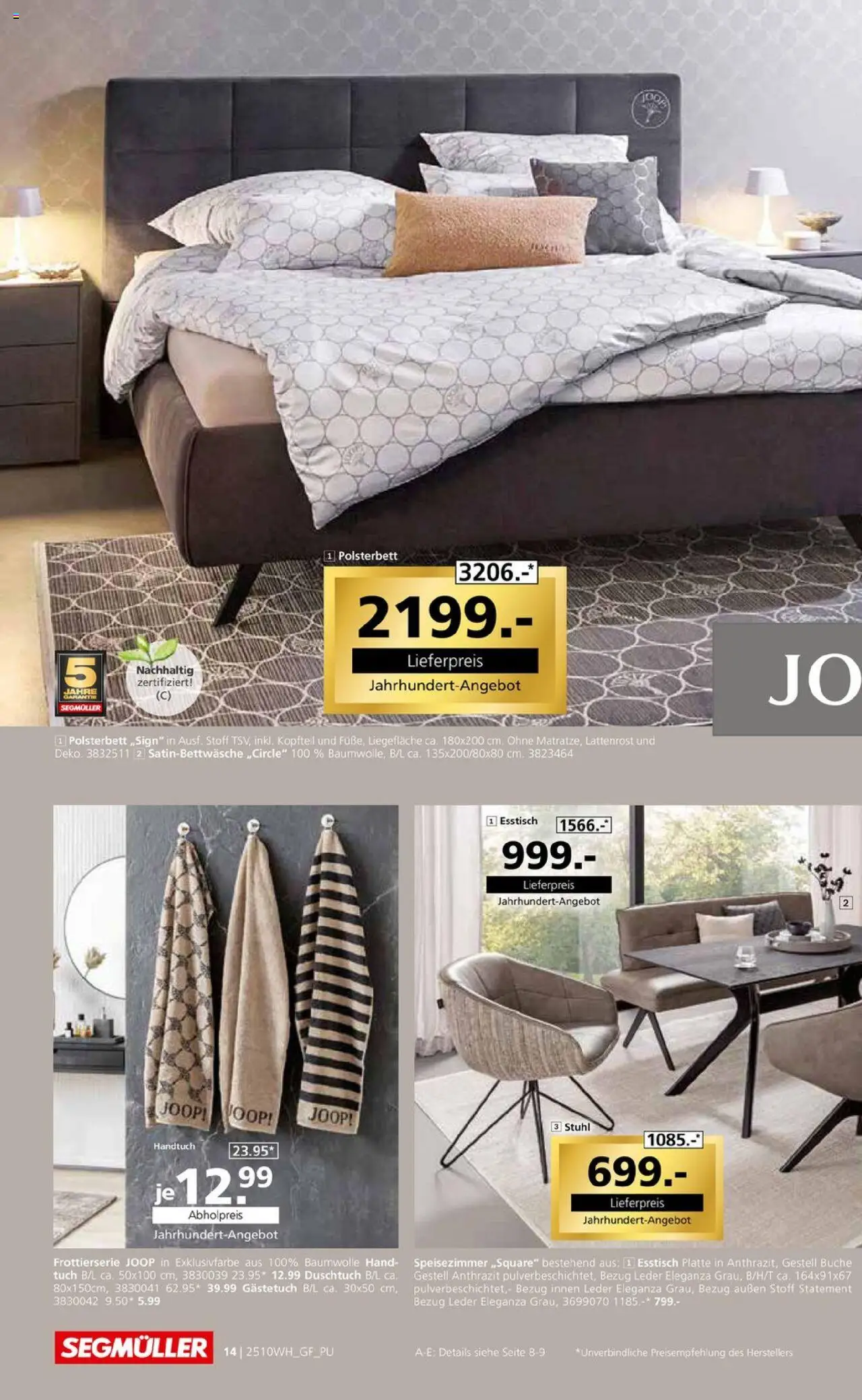 Segmüller Wohndesign – gültig ab 27.09.2025 | Seite: 30 | Produkte: Esstisch, Lattenrost, Polsterbett, Stuhl