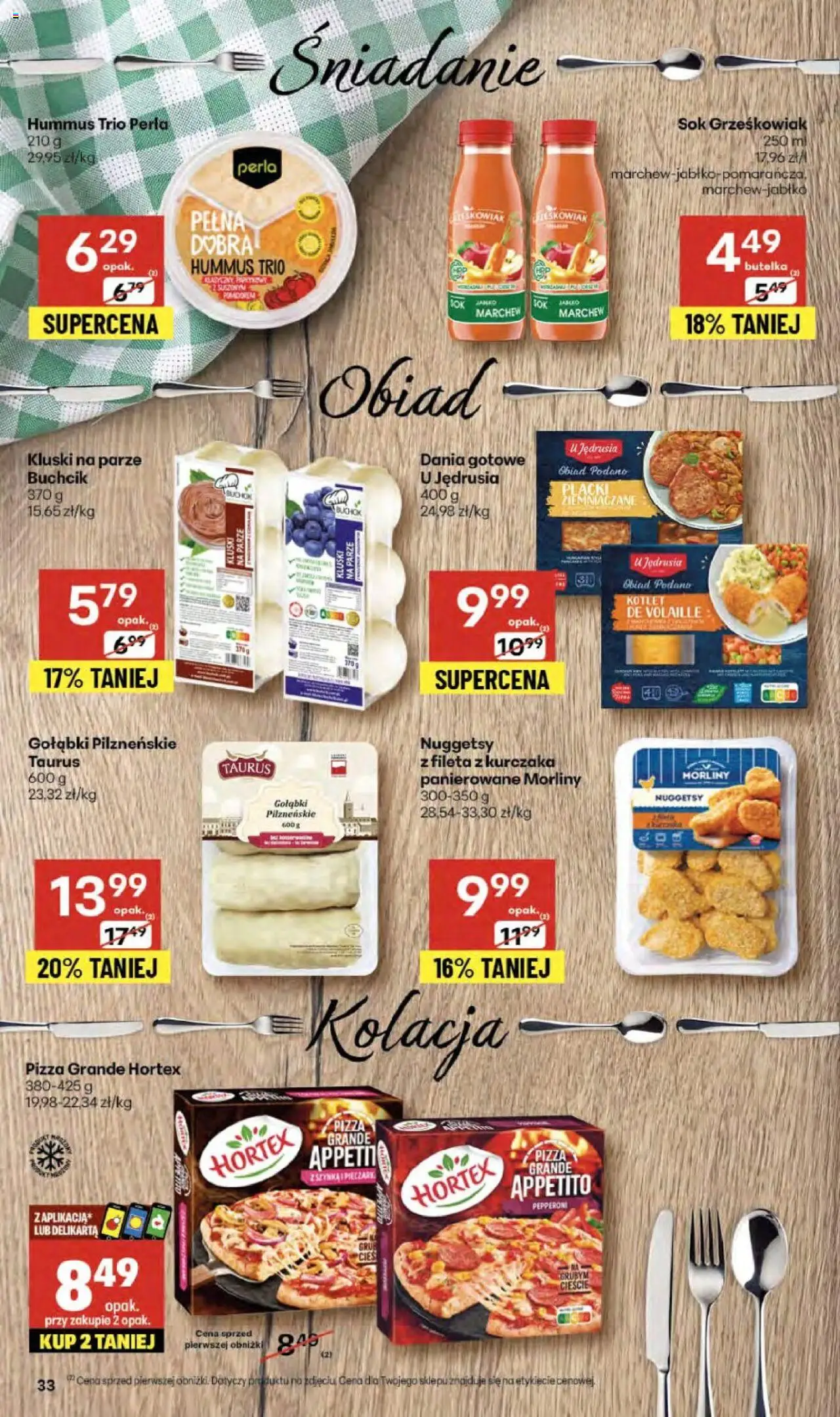 Delikatesy Centrum Gazetka - Sklepy Własne od 16.10.2025 | Strona: 33 | Produkty: Kluski na parze, Pizza, Sok, Dania gotowe