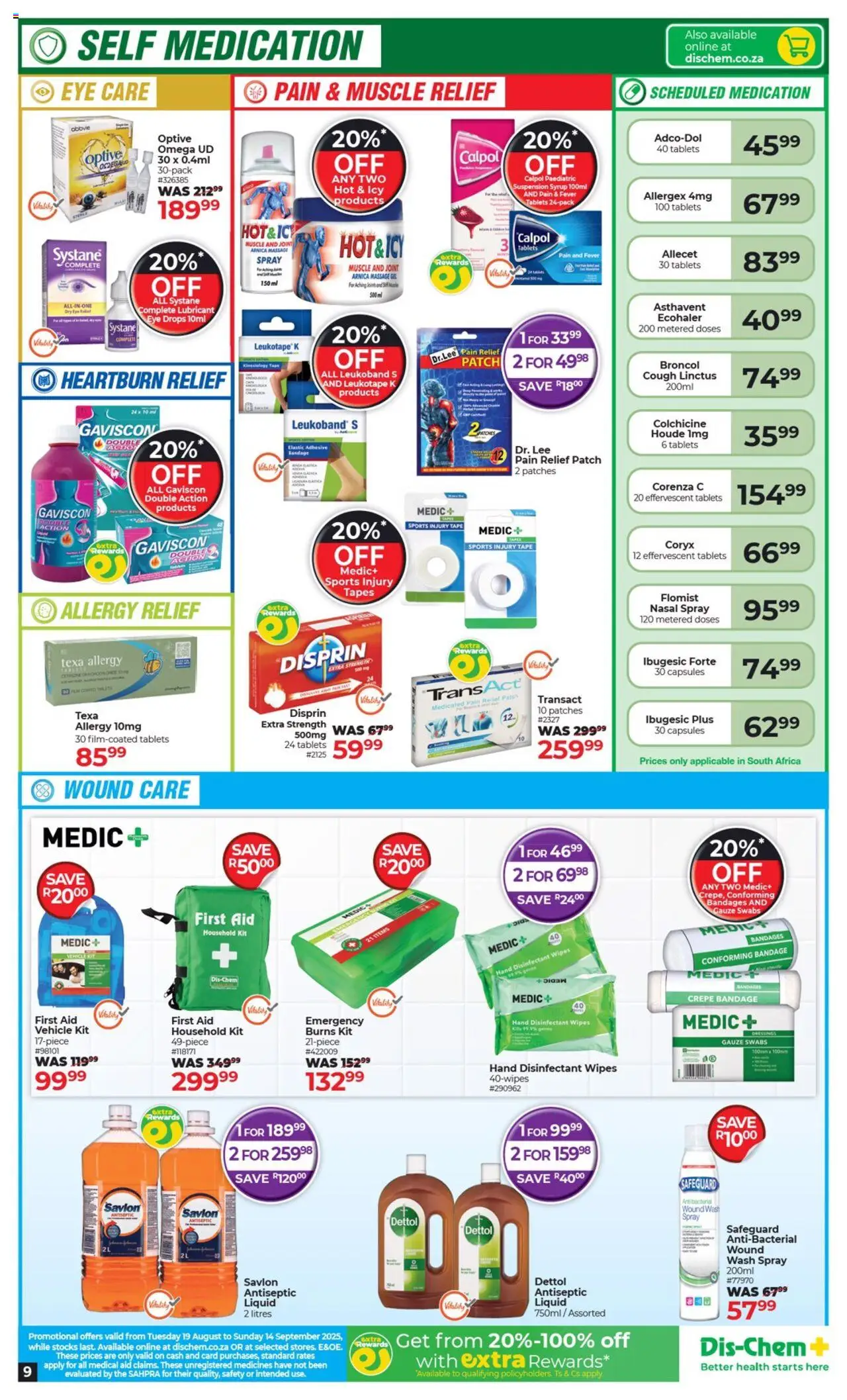 Dis-Chem Specials │ valid from 19.08.2025 | Page: 9 | Products: Adhesive, Syrup, Tape, Nasal spray
