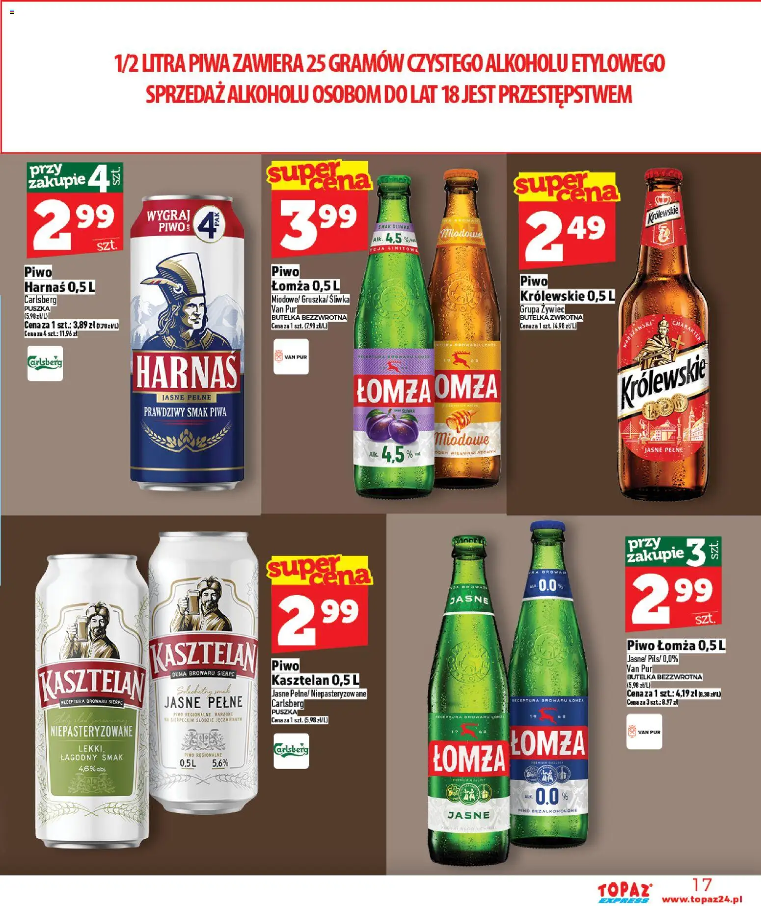 Topaz Gazetka - Express od 22.01.2026 | Strona: 17 | Produkty: Harnaś, Piwo Carlsberg, Piwo