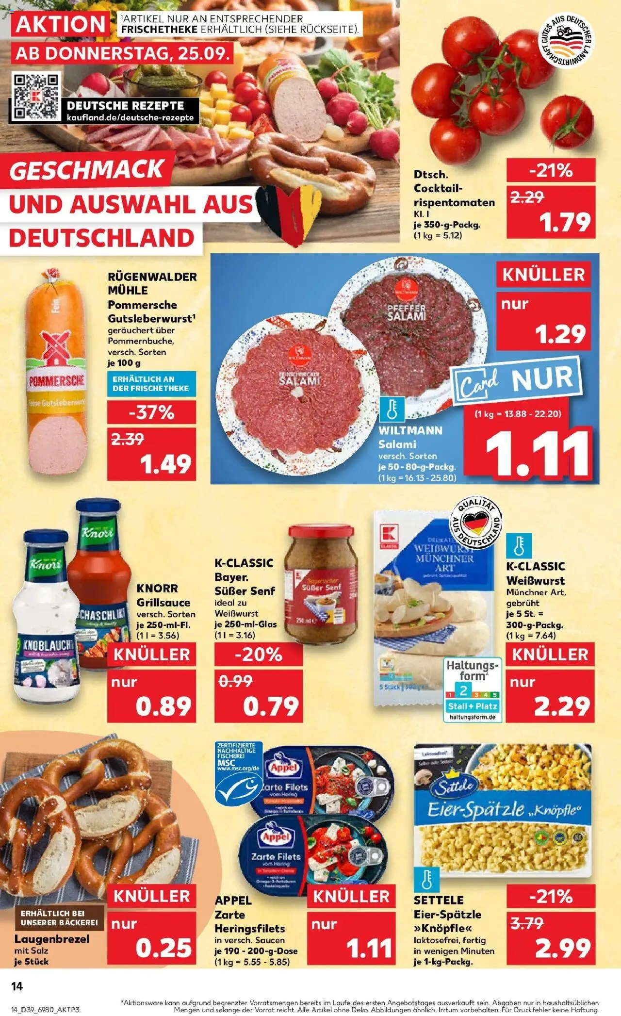 Kaufland prospekt Dörfles-Esbach	 – gültig ab 25.09.2025 | Seite: 14 | Produkte: Mühle, Weißwurst, Knorr, Salz