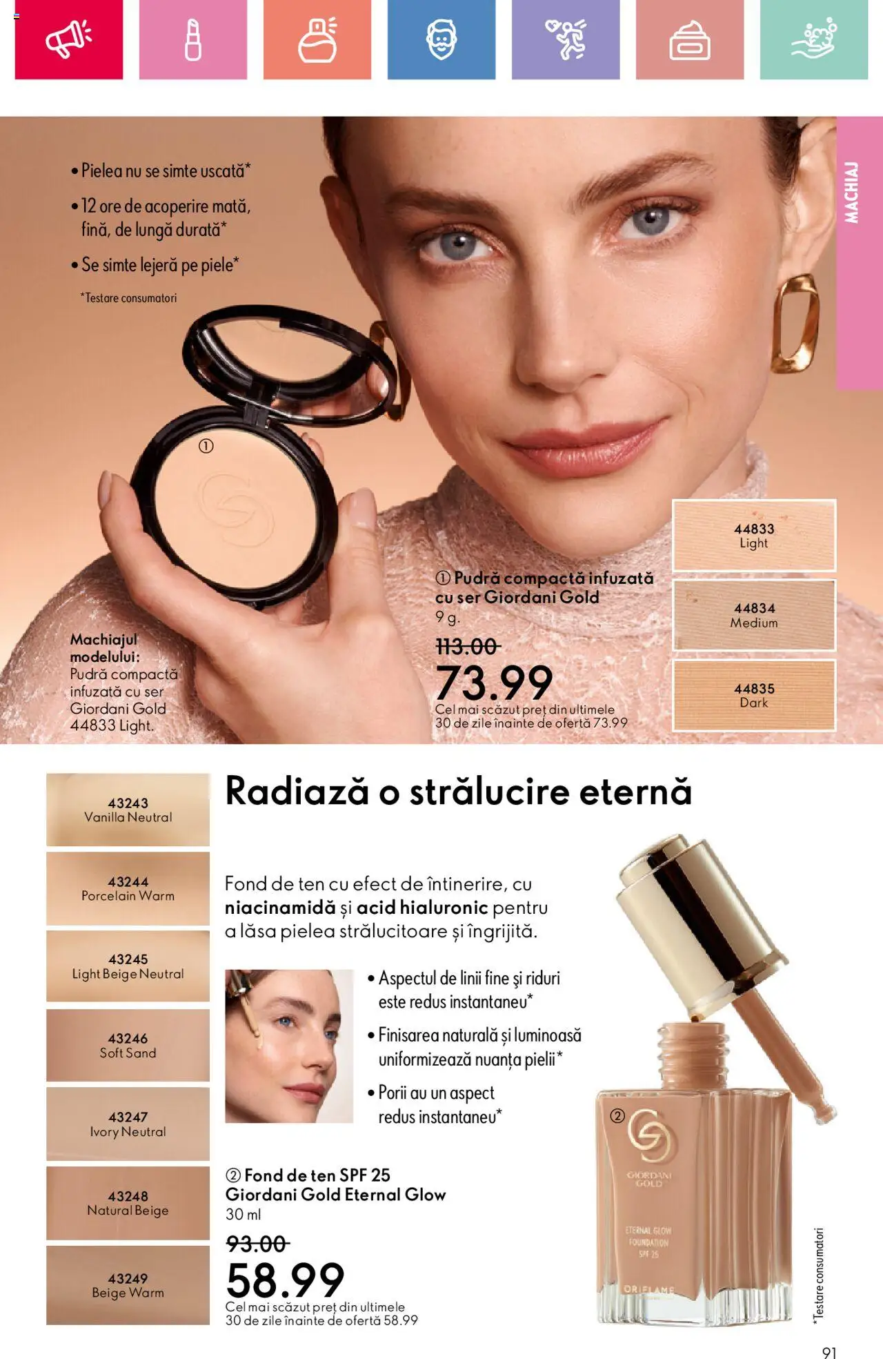 Oriflame catalog 11 2025 – valabil de la 27.07.2025 | Pagină: 91 | Produse: Fond de ten, Machiaj, Pudră