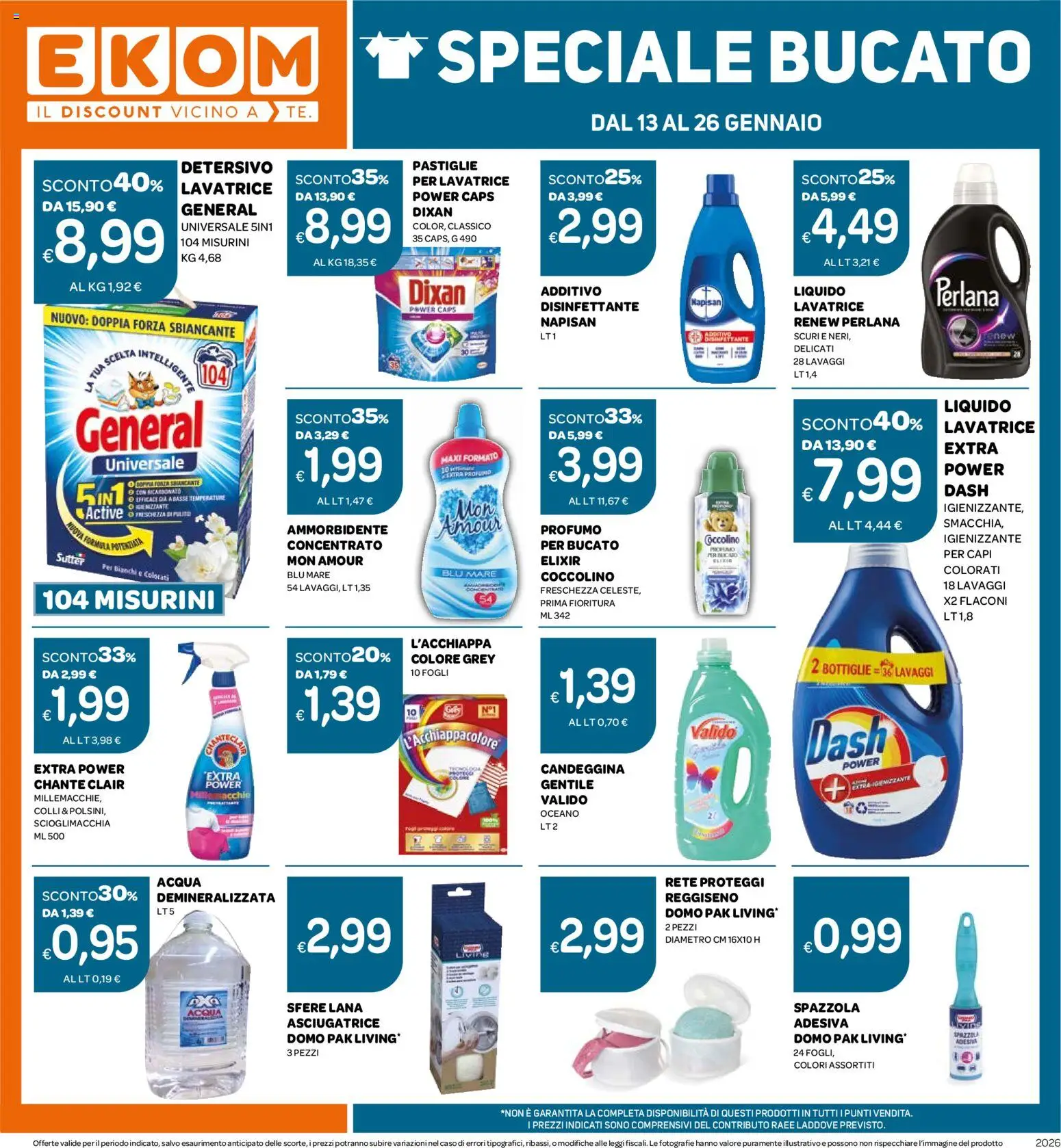 Volantino Ekom del 13.01.2026 | Pagina: 12 | Prodotti: Ammorbidente, Candeggina, Asciugatrice, Profumo