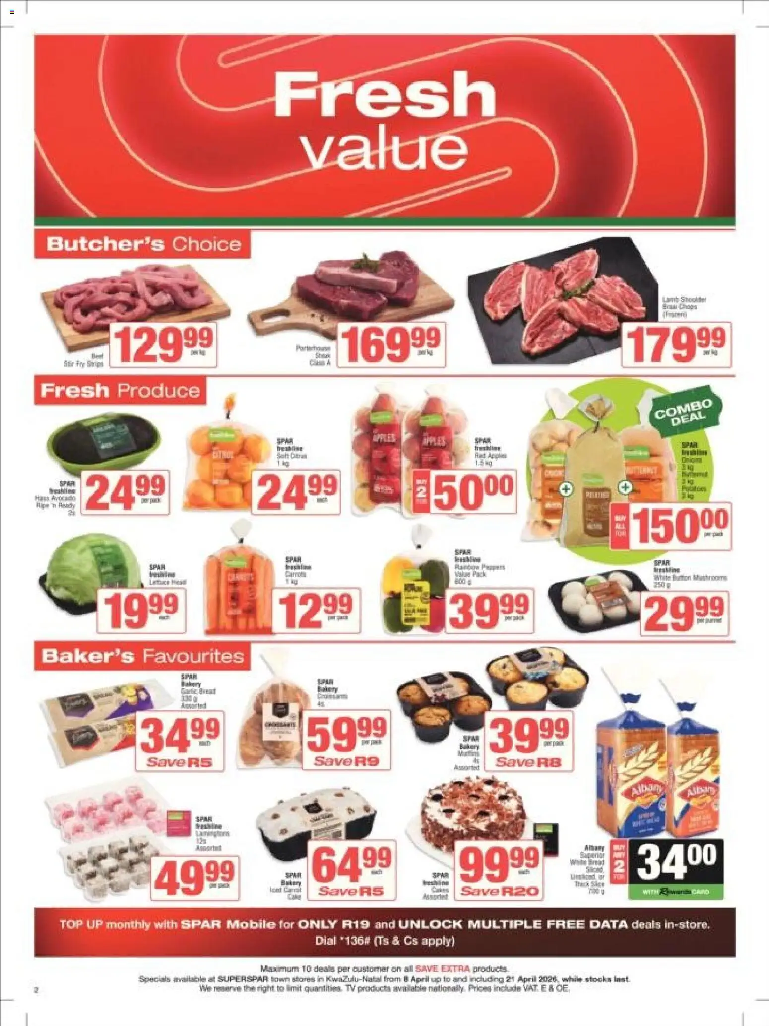 New Superspar catalogue – valid from 08.04.2026 | Page: 2 | Products: Mushrooms, Data, TV, Apples