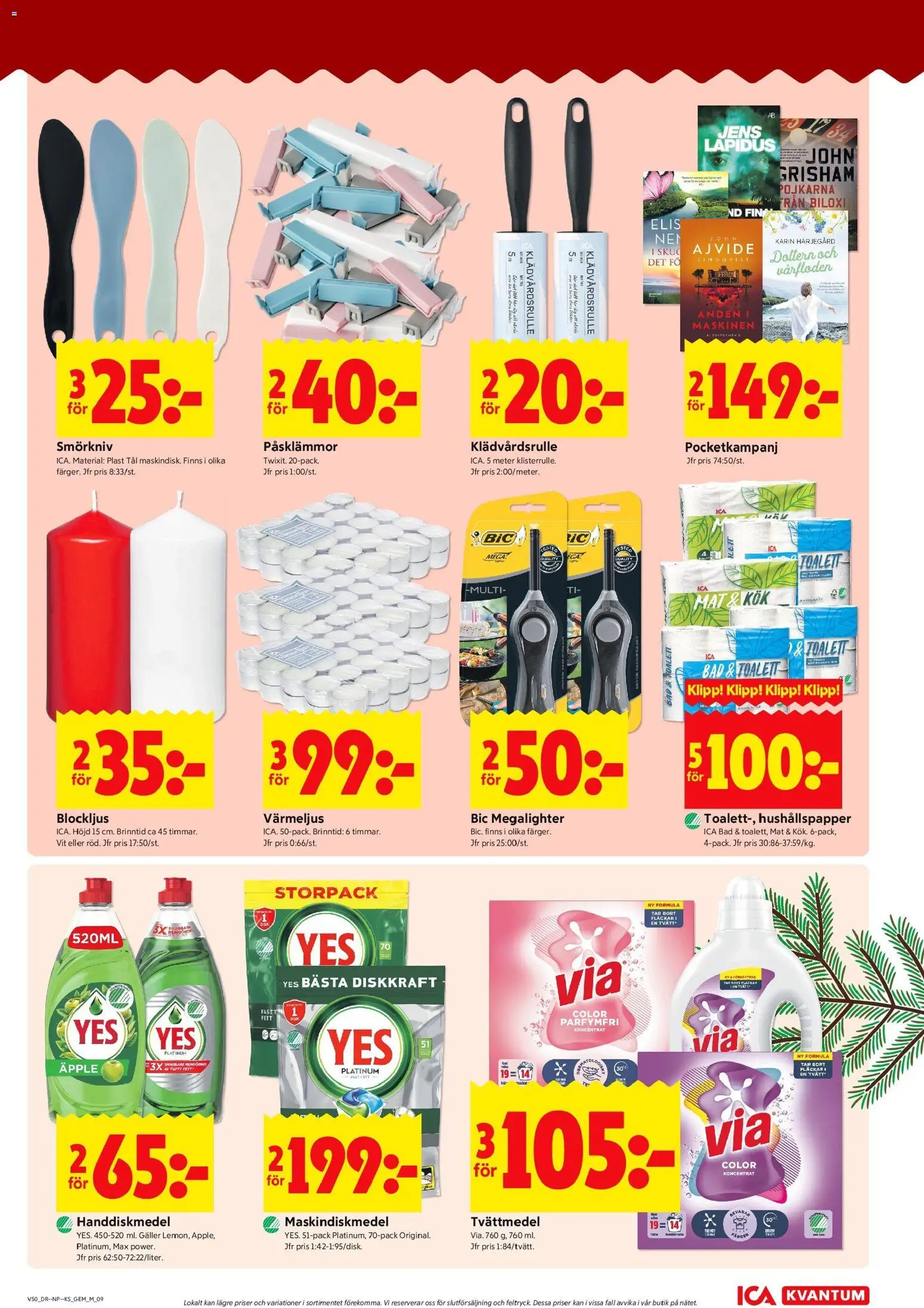 ICA Kvantum reklamblad aktuell från 08.12.2025 | Sida: 9 | Produkter: Tvättmedel, Hushållspapper, Galler, Värmeljus