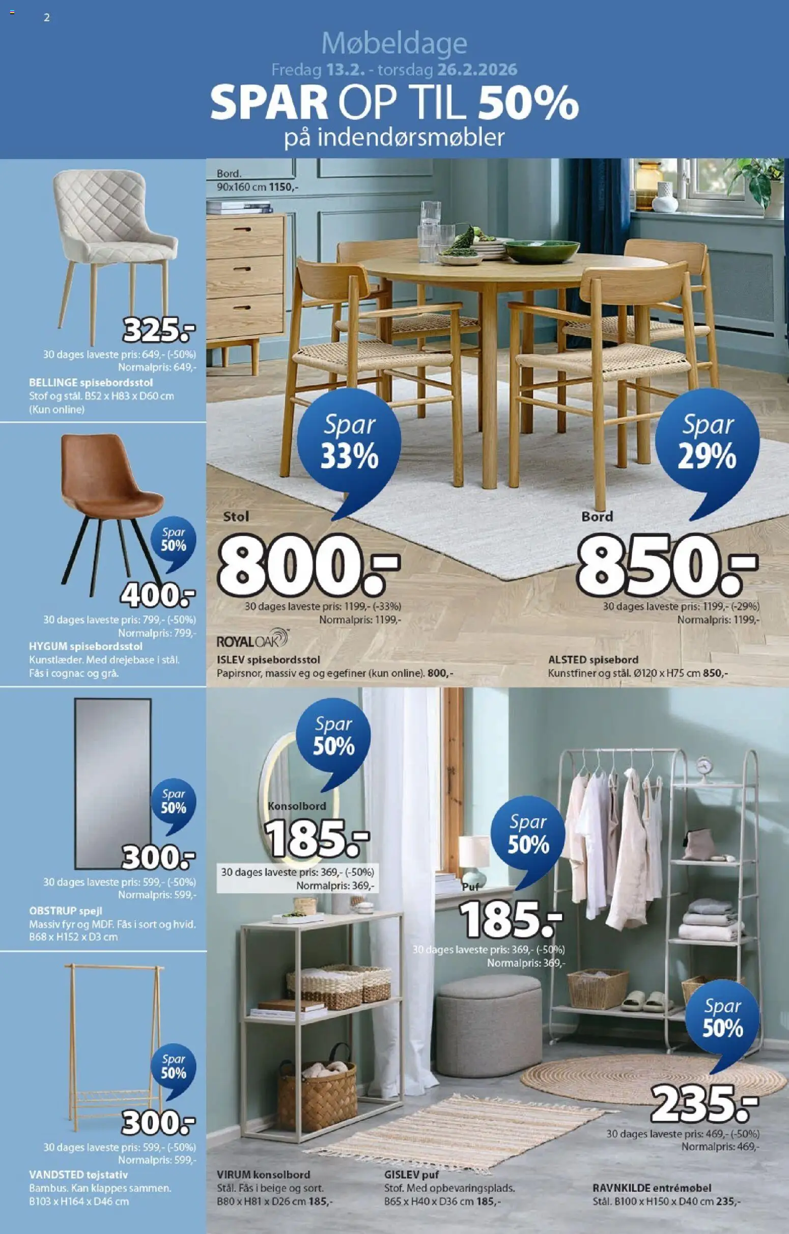 JYSK tilbudsavis – gyldig fra 13.02.2026 | Side: 2 | Produkter: Bord, Stol, Tøjstativ, Puf