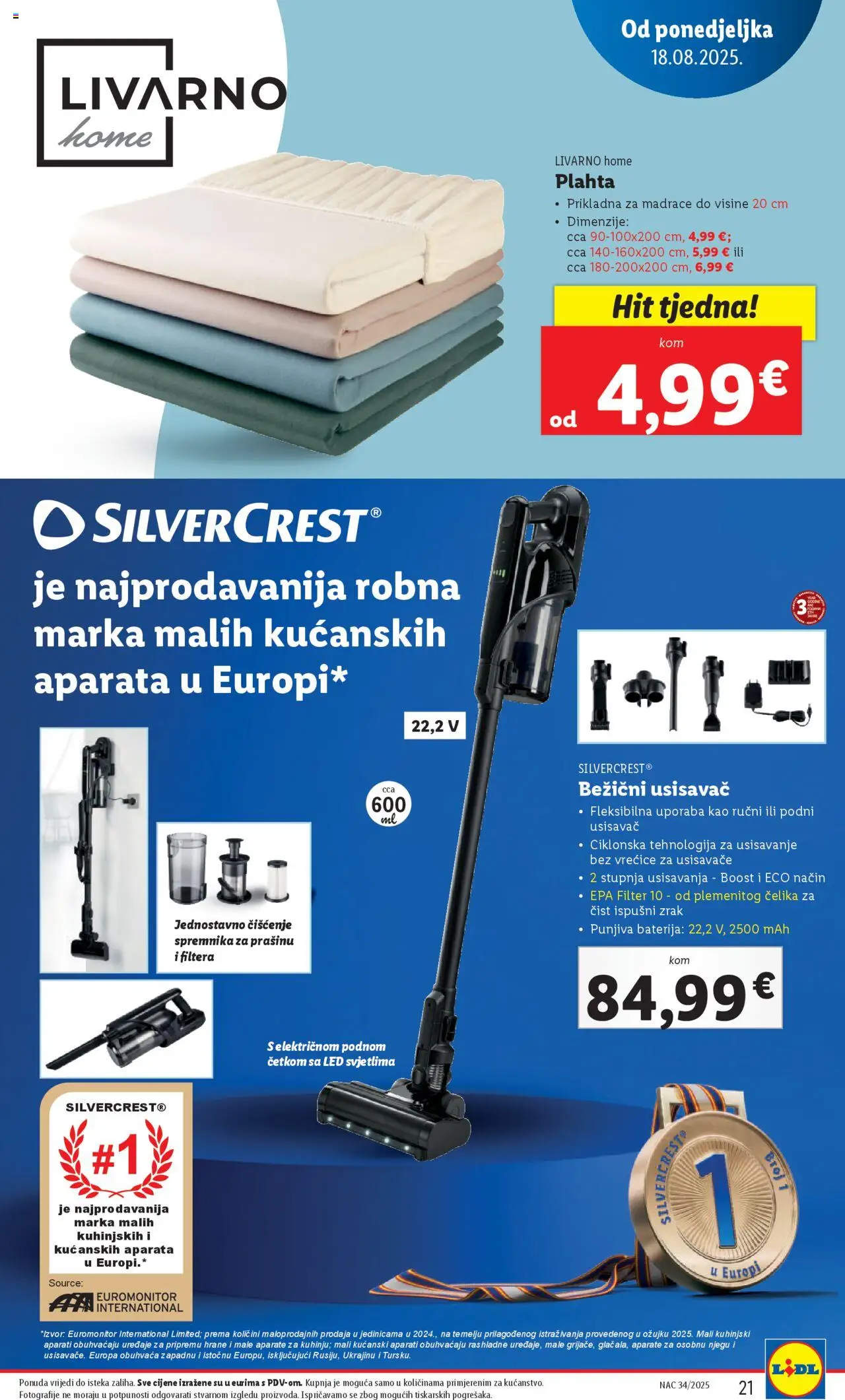 Lidl katalog | vrijedi od 18.08.2025 | Stranica: 21 | Proizvodi: Usisavač, Baterija, Plahta