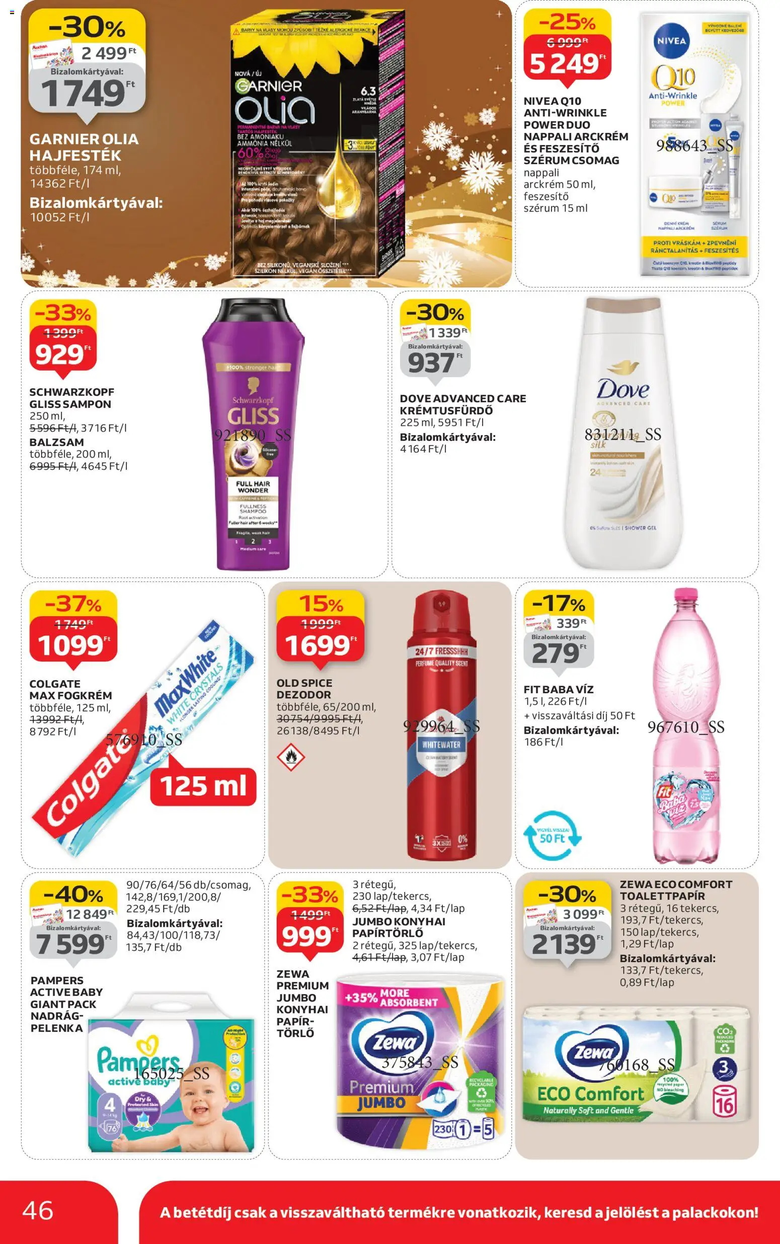 Auchan akciós ujság - amely érvényes a következő dátumtól: 18.12.2025 | Oldal: 46 | Termékek: Old spice, Pampers, Papírtörlő, Hajfesték
