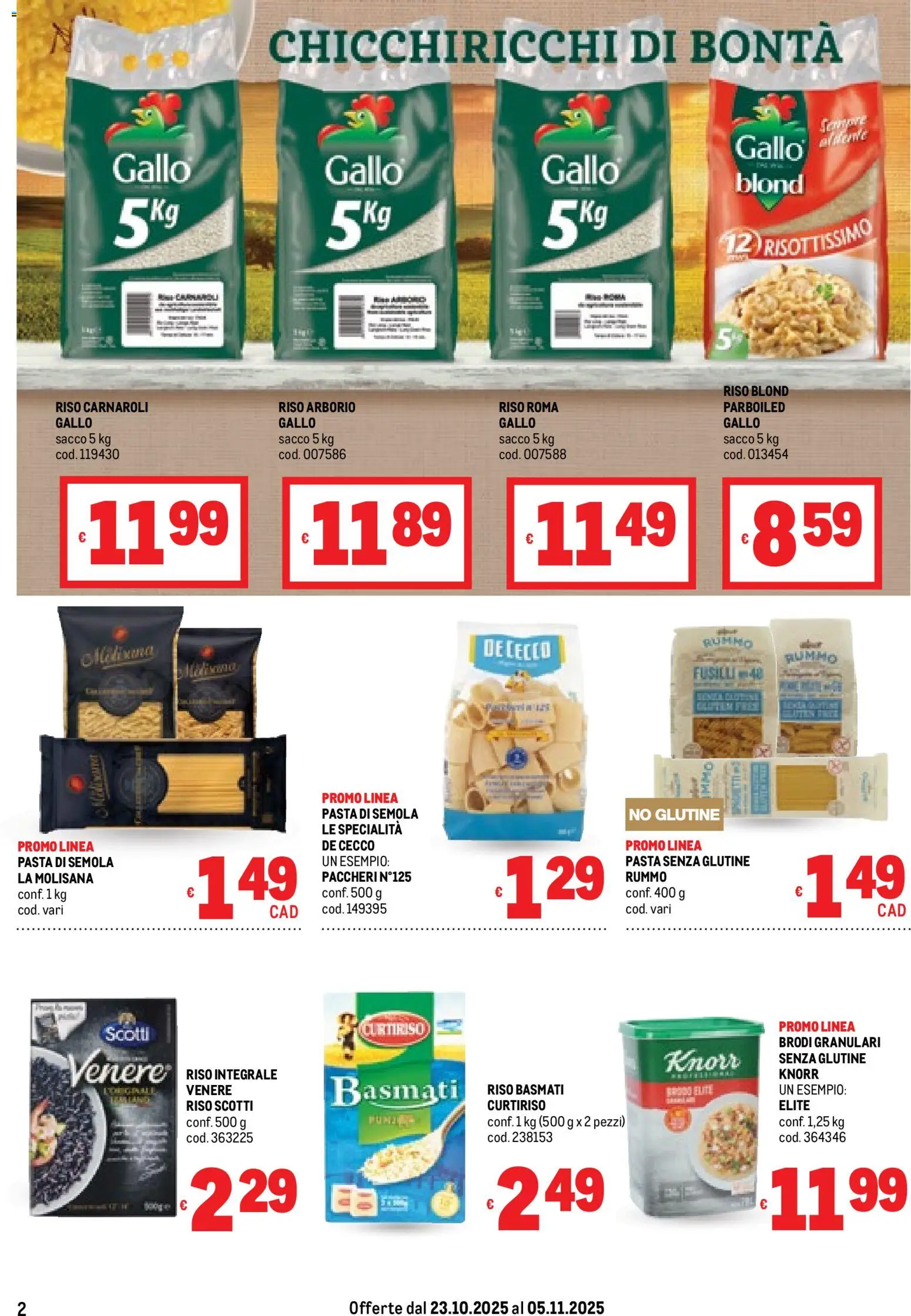 Volantino Metro del 23.10.2025 | Pagina: 2 | Prodotti: Riso Basmati, Riso, Pasta, Fusilli