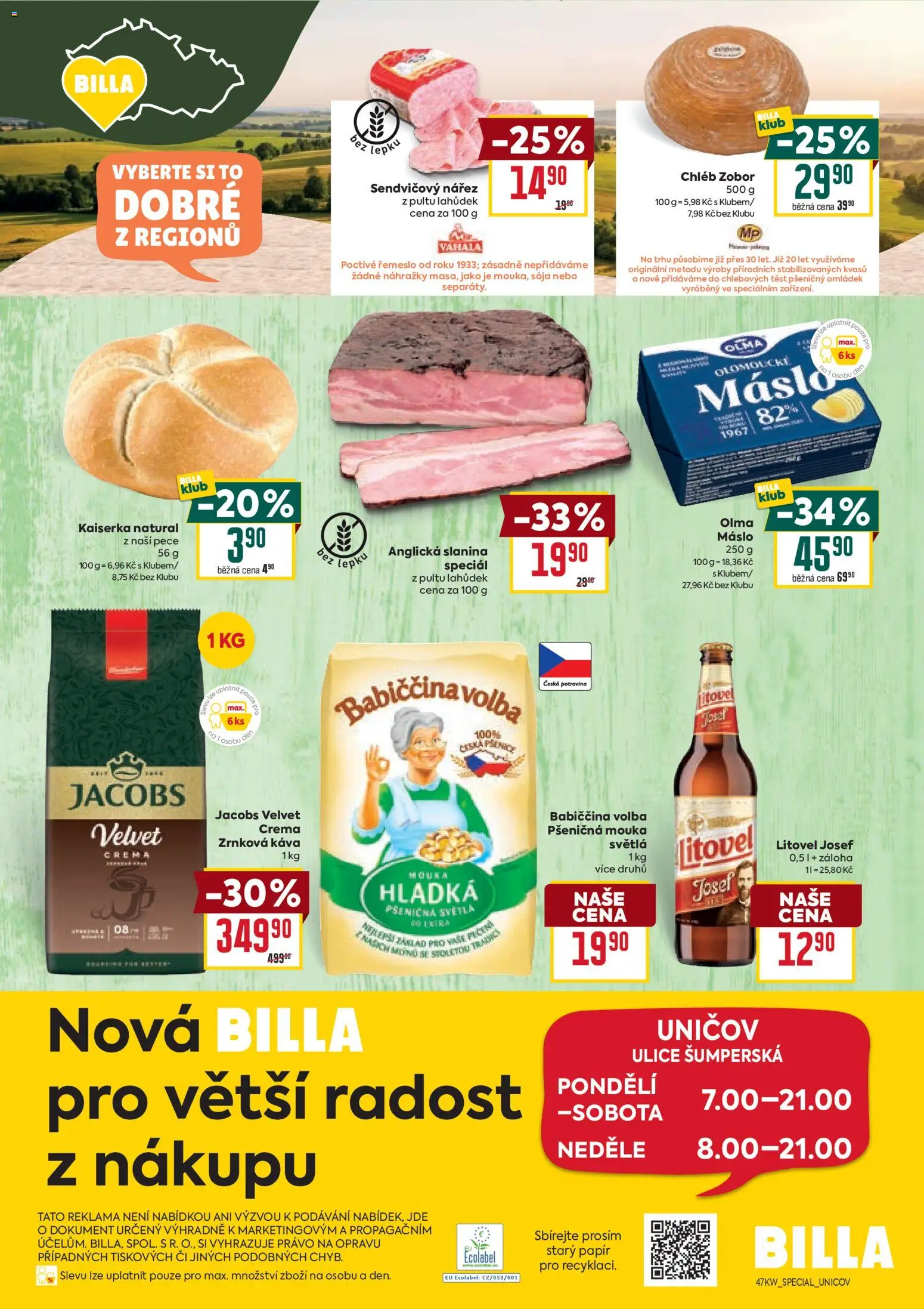 Billa leták - Speciál: Uničov od 20.11.2025 | Strana: 4 | Produkty: Káva, Velvet, Zrnková káva, Jacobs velvet
