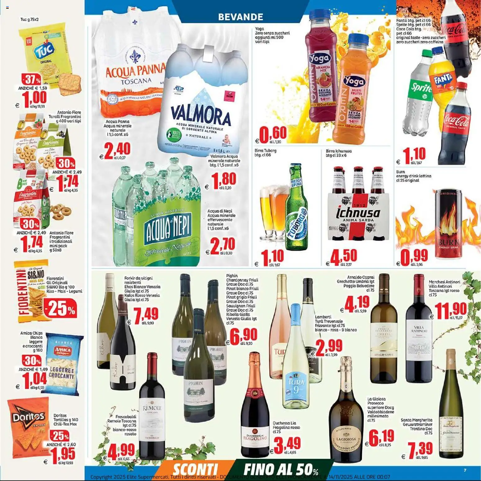 Volantino Elite Supermercati del 14.11.2025 | Pagina: 7 | Prodotti: Birra, Panna, Prosecco, Arancia