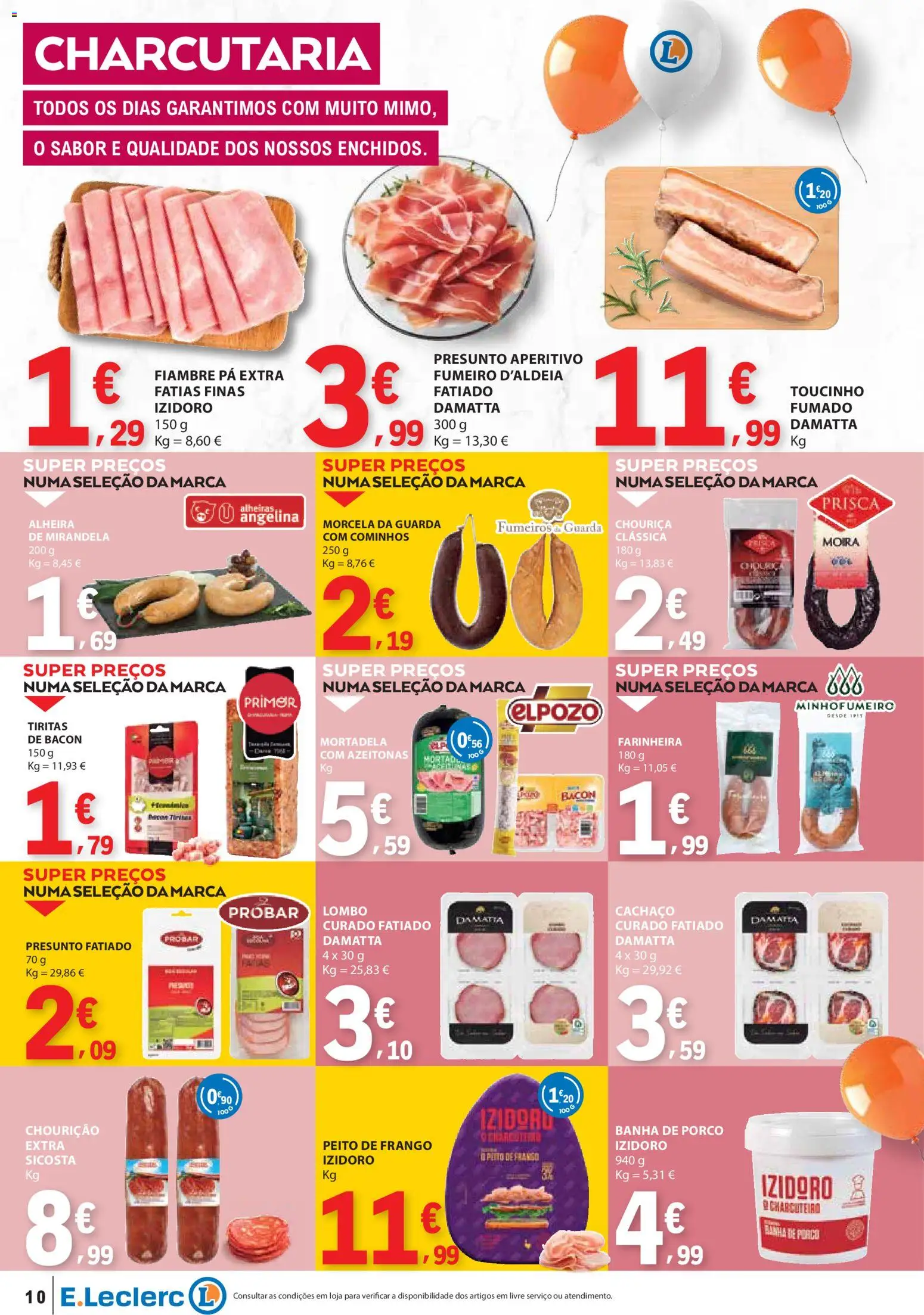E.Leclerc folheto Aniversário Caldas da Rainha │ válido de 30.10.2025 | Página: 10 | Produtos: Bacon, Primer, Pá, Alheira