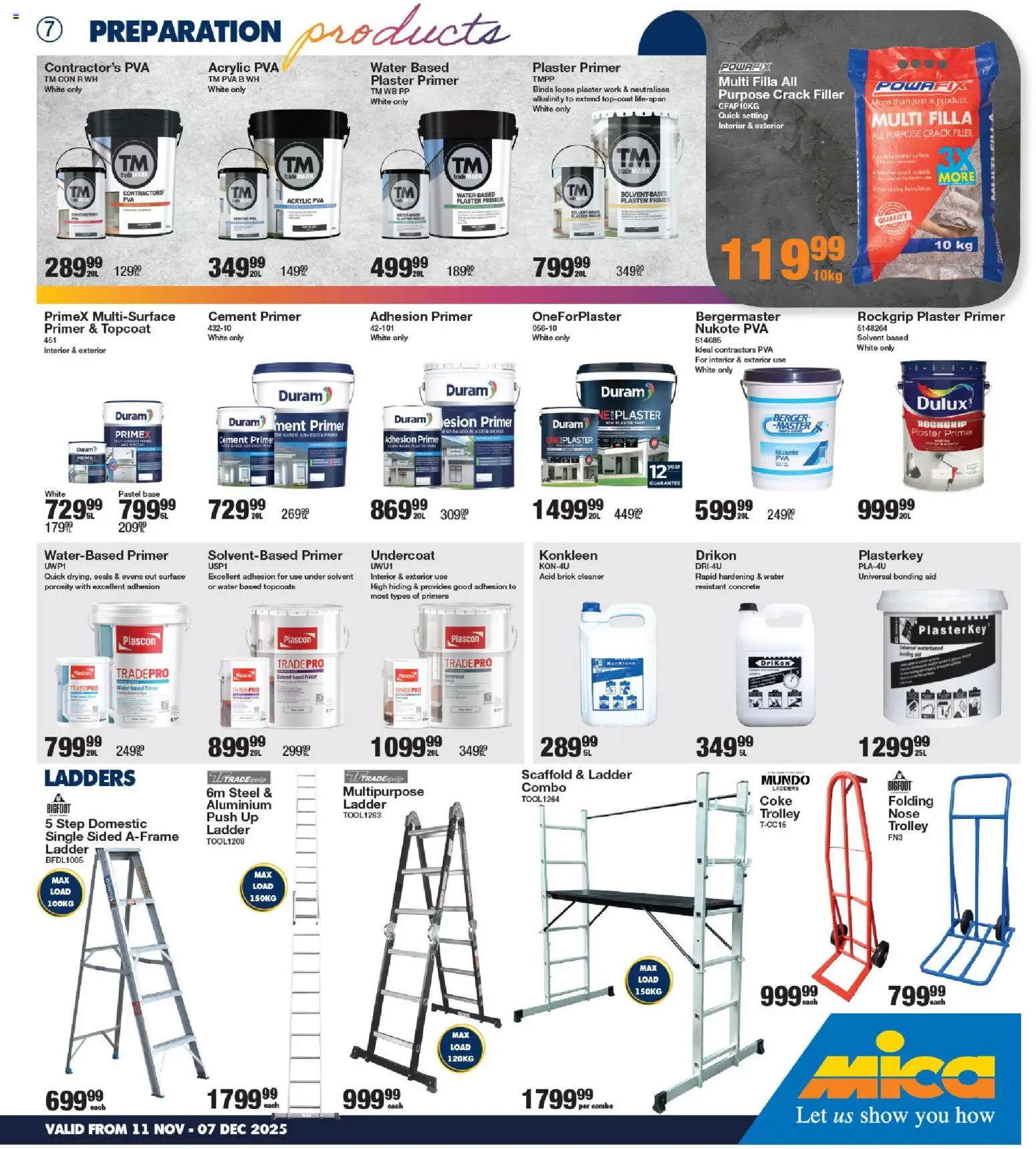 New MICA catalogue – valid from 11.11.2025 | Page: 7 | Products: Coke, Plaster, Water, Cement
