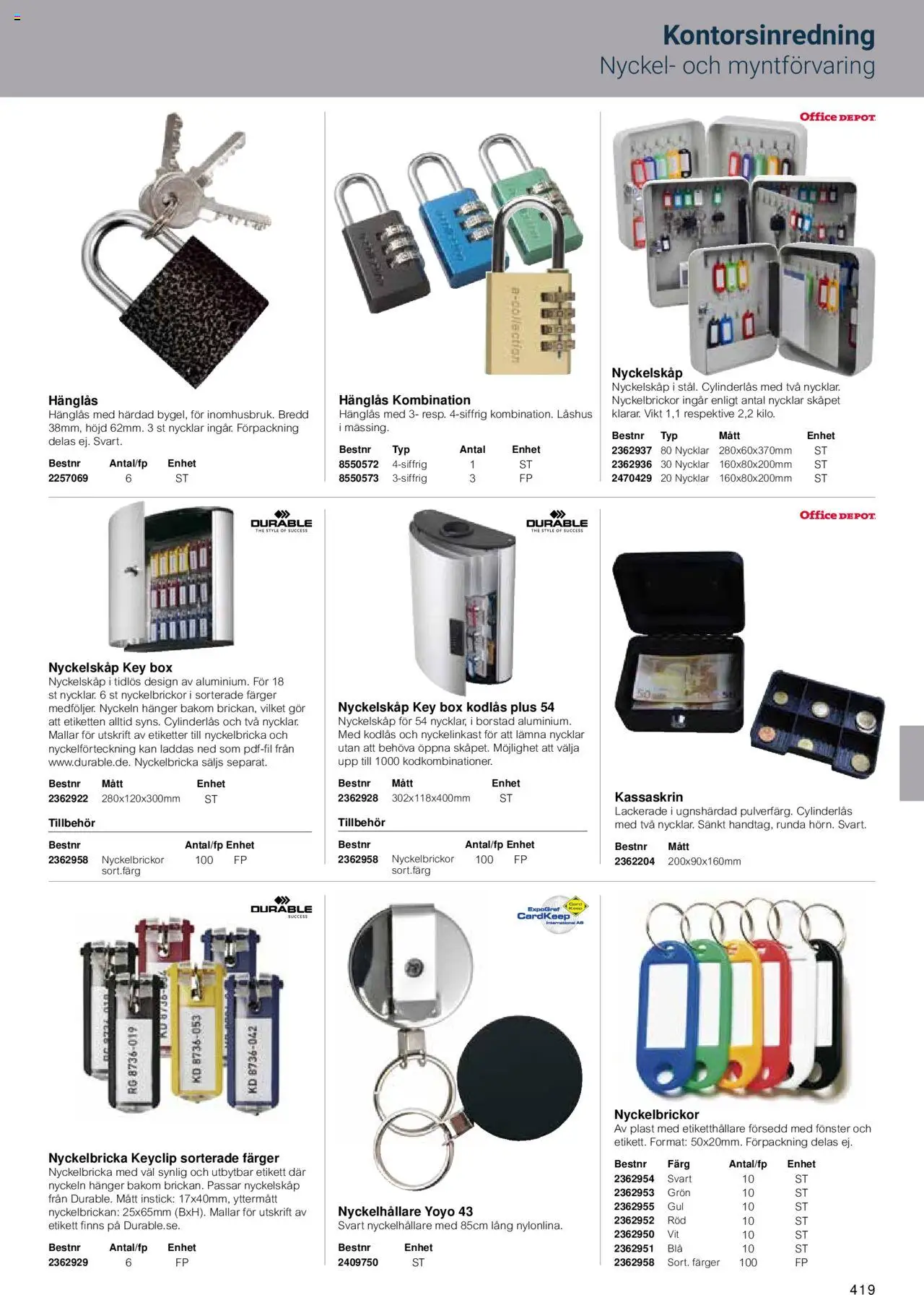 Office Depot reklamblad aktuell från 15.02.2024 | Sida: 421 | Produkter: Kassaskrin, Nyckelskåp, Hänglås
