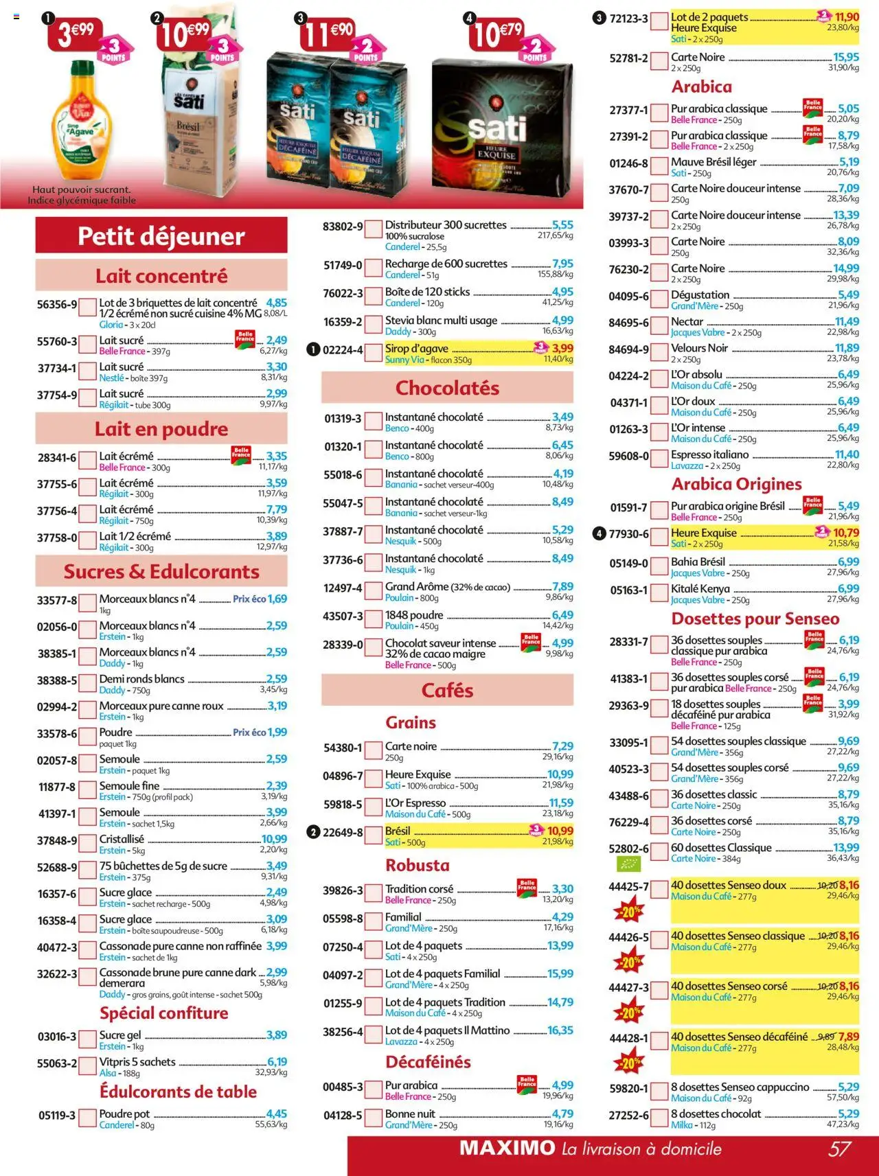  | Page: 57 | Produits: Sucre, Senseo, Table, Café