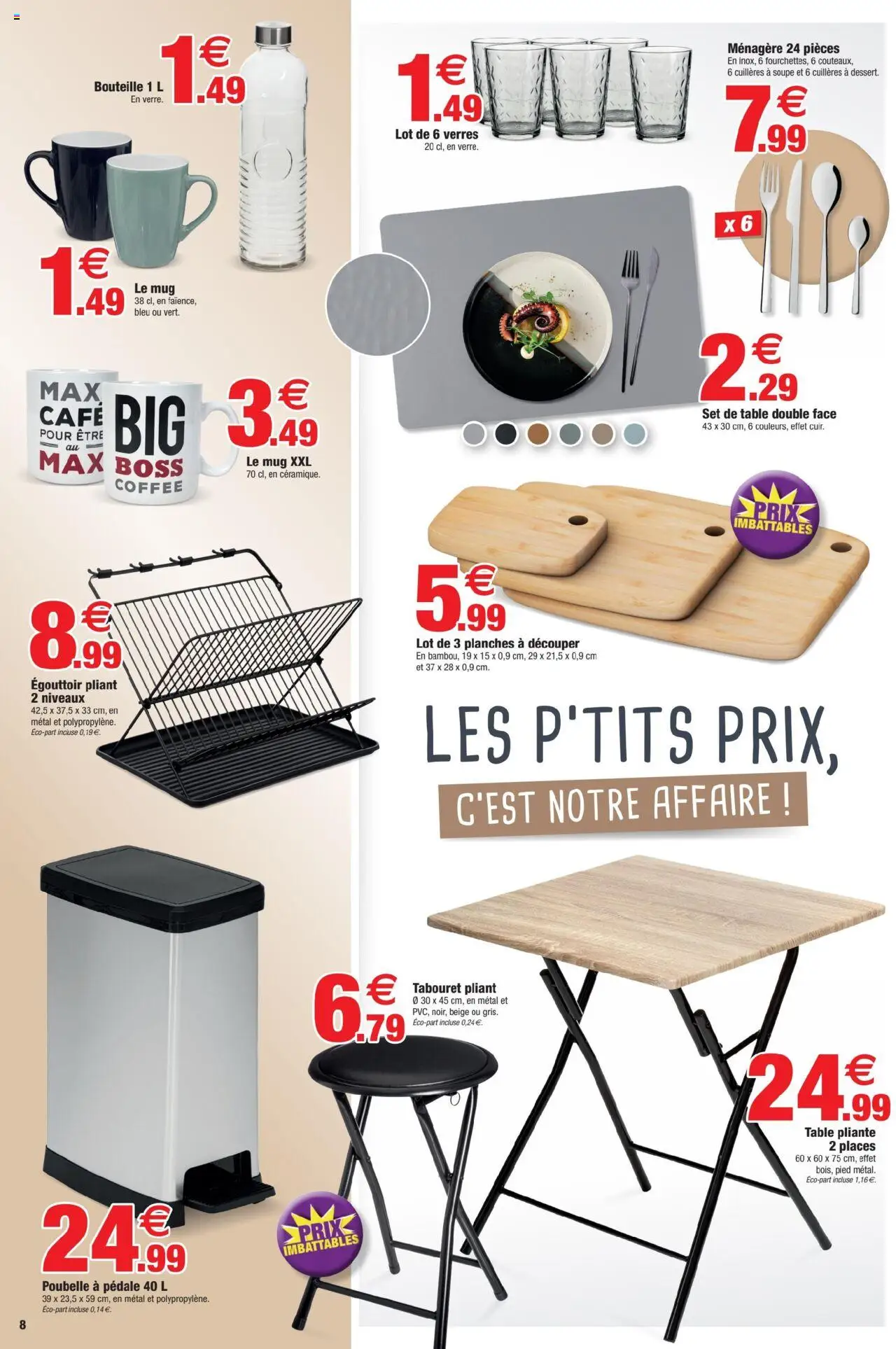  | Page: 8 | Produits: Soupe, Égouttoir, Table, Table pliante