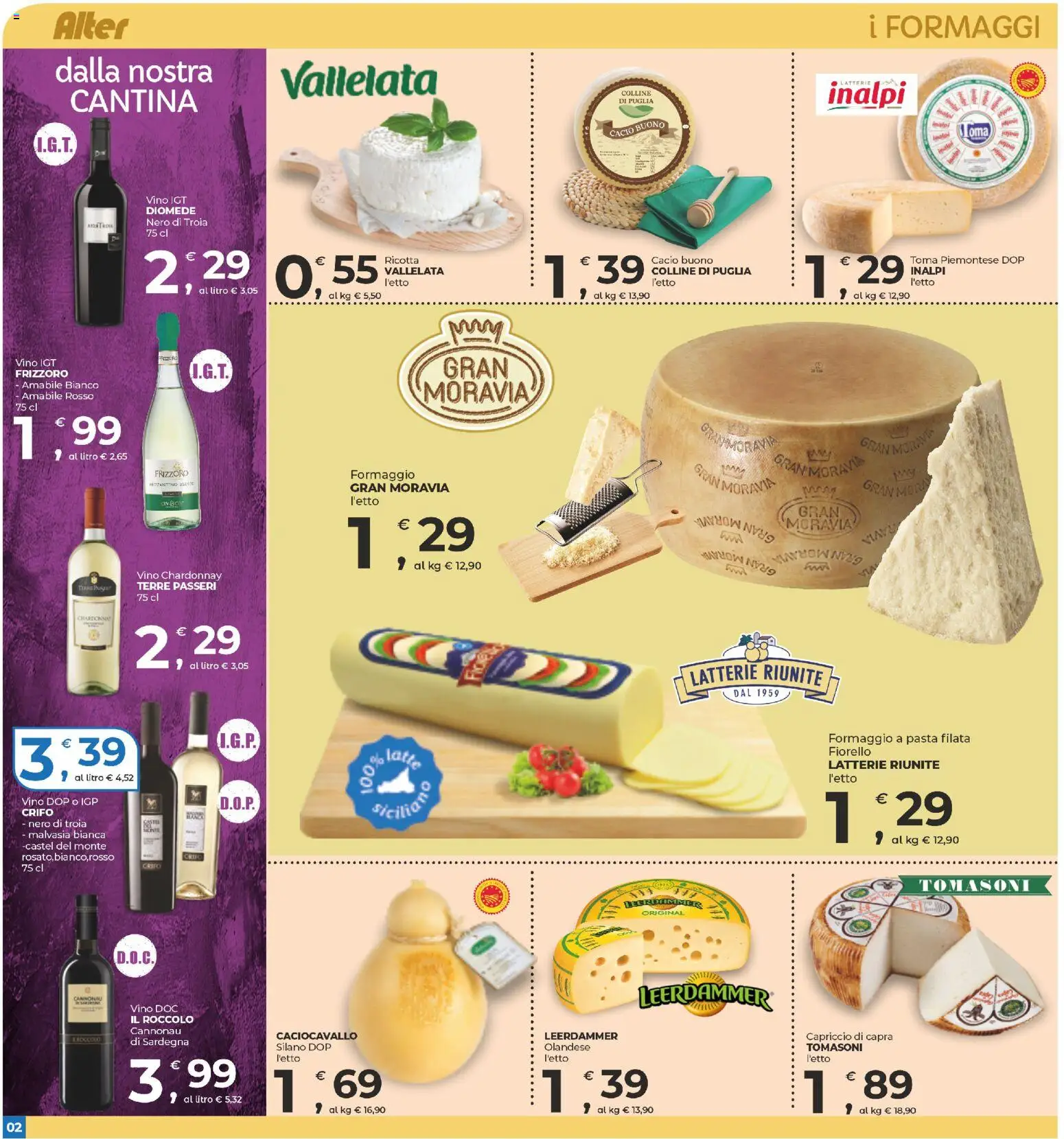 Volantino Alter Discount del 17.10.2025 | Pagina: 2 | Prodotti: Formaggio, Vino, Pasta, Ricotta
