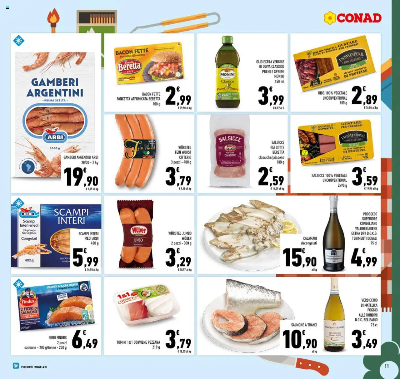 Volantino Conad del 13.08.2025 | Pagina: 11 | Prodotti: Gamberi, Pancetta, Prosecco, Calamari
