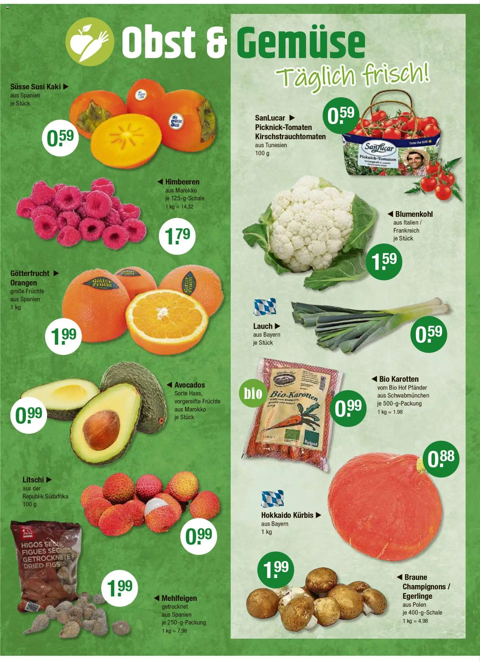 V-Markt - M&#252;nchen – gültig ab 11.12.2025 | Seite: 8 | Produkte: Himbeeren, Orangen, Kaki, Blumenkohl