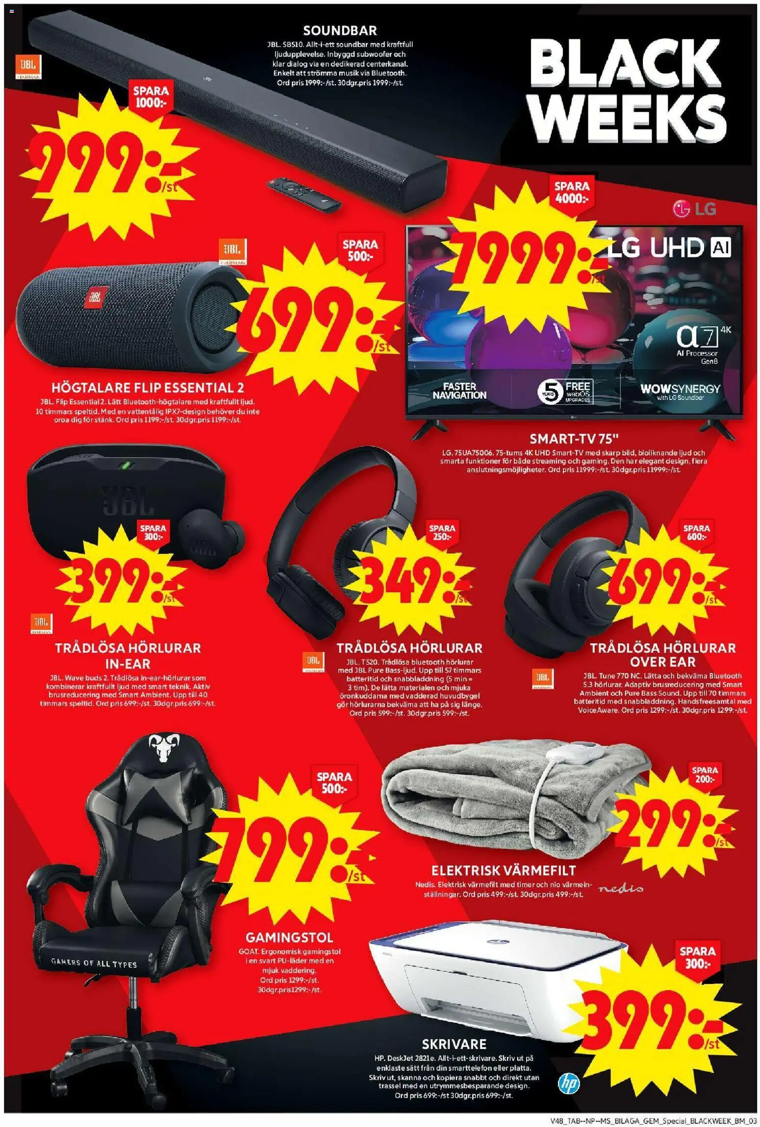 ICA Maxi reklamblad aktuell från 24.11.2025 | Sida: 21 | Produkter: Skrivare, Tv, Bluetooth-högtalare, Högtalare