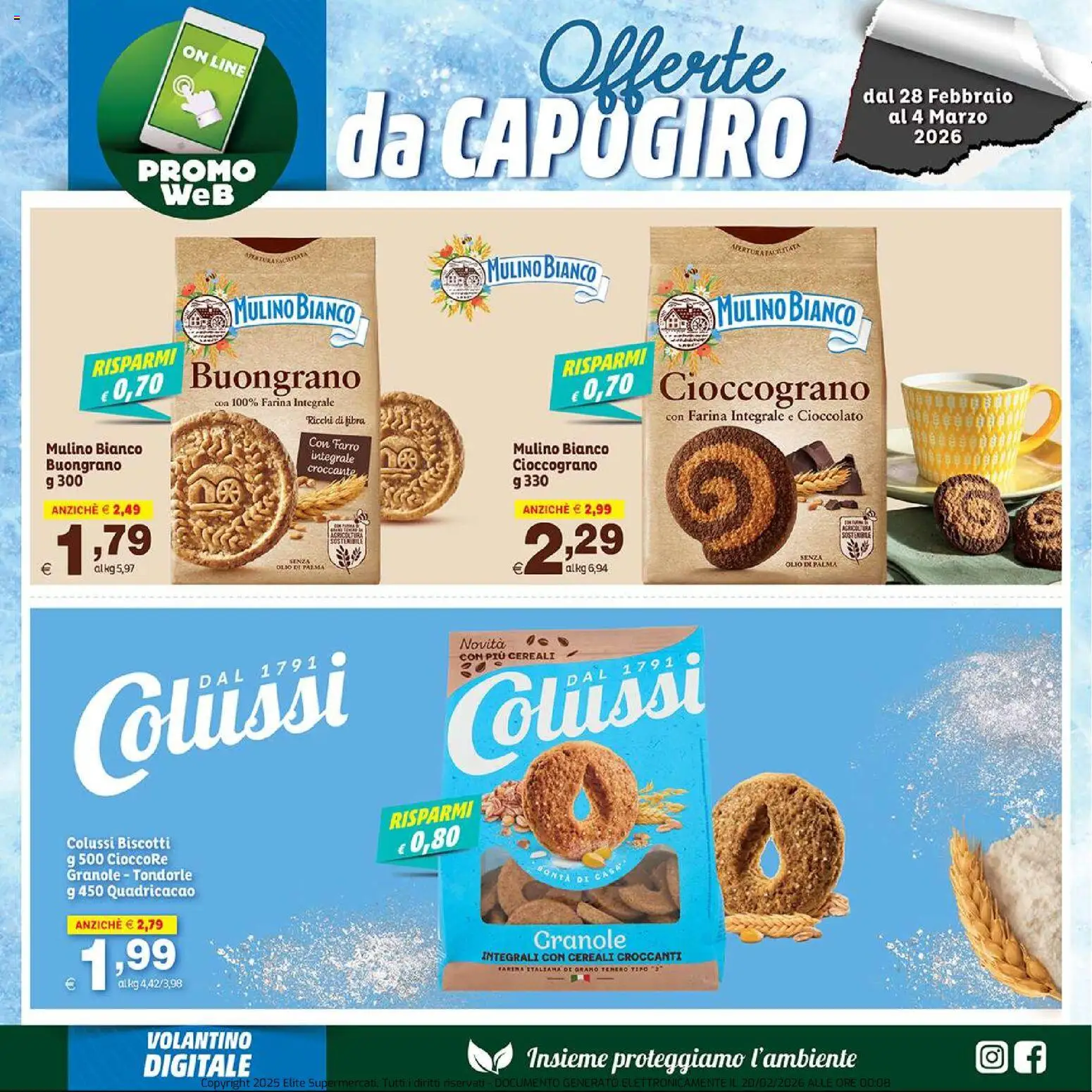 Volantino Elite Supermercati del 28.02.2026 | Pagina: 8 | Prodotti: Cereali, Biscotti, Olio, Farro