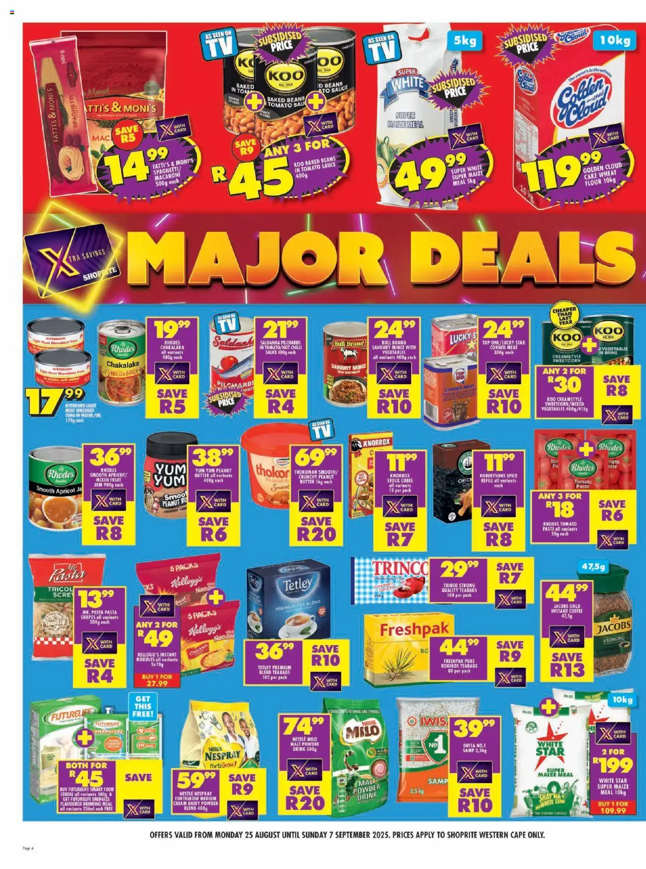 Shoprite Western Cape - Major League Deals │ valid from 25.08.2025 | Page: 4 | Products: Tuna, Jam, Stock, Vegetables