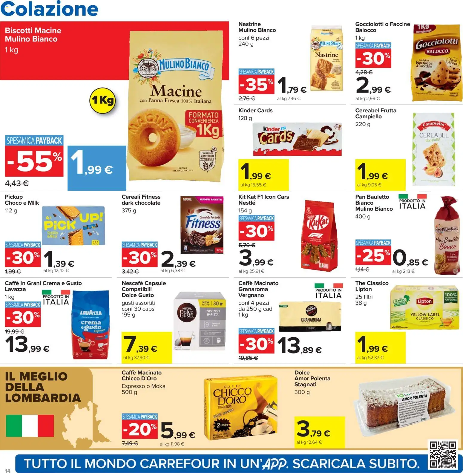 Volantino Carrefour del 07.04.2026 | Pagina: 14 | Prodotti: Caffè, Cereali, Biscotti, Frutta